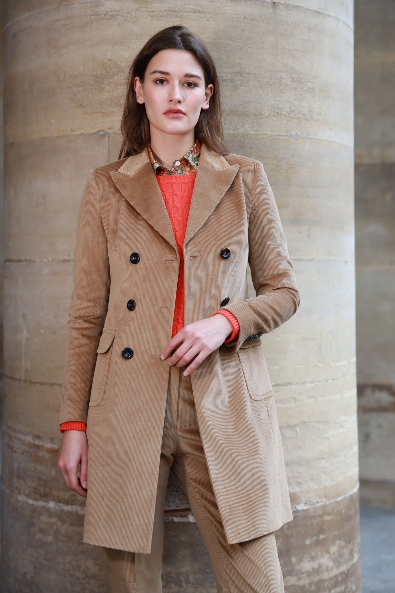 Manteau femme Emilie crois en velours Camel Curling x Duca Visconti