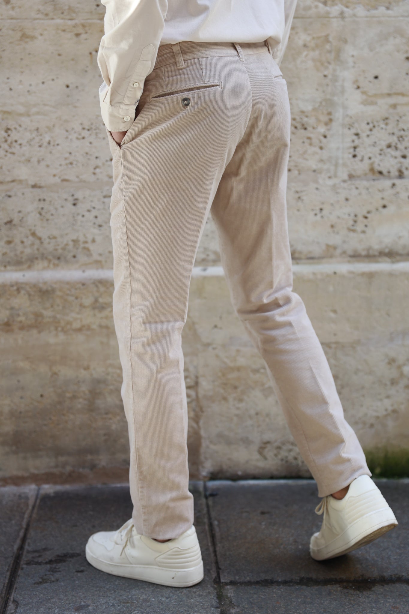 Pantalon homme en velours côtelé beige fabriqué en France - Curling