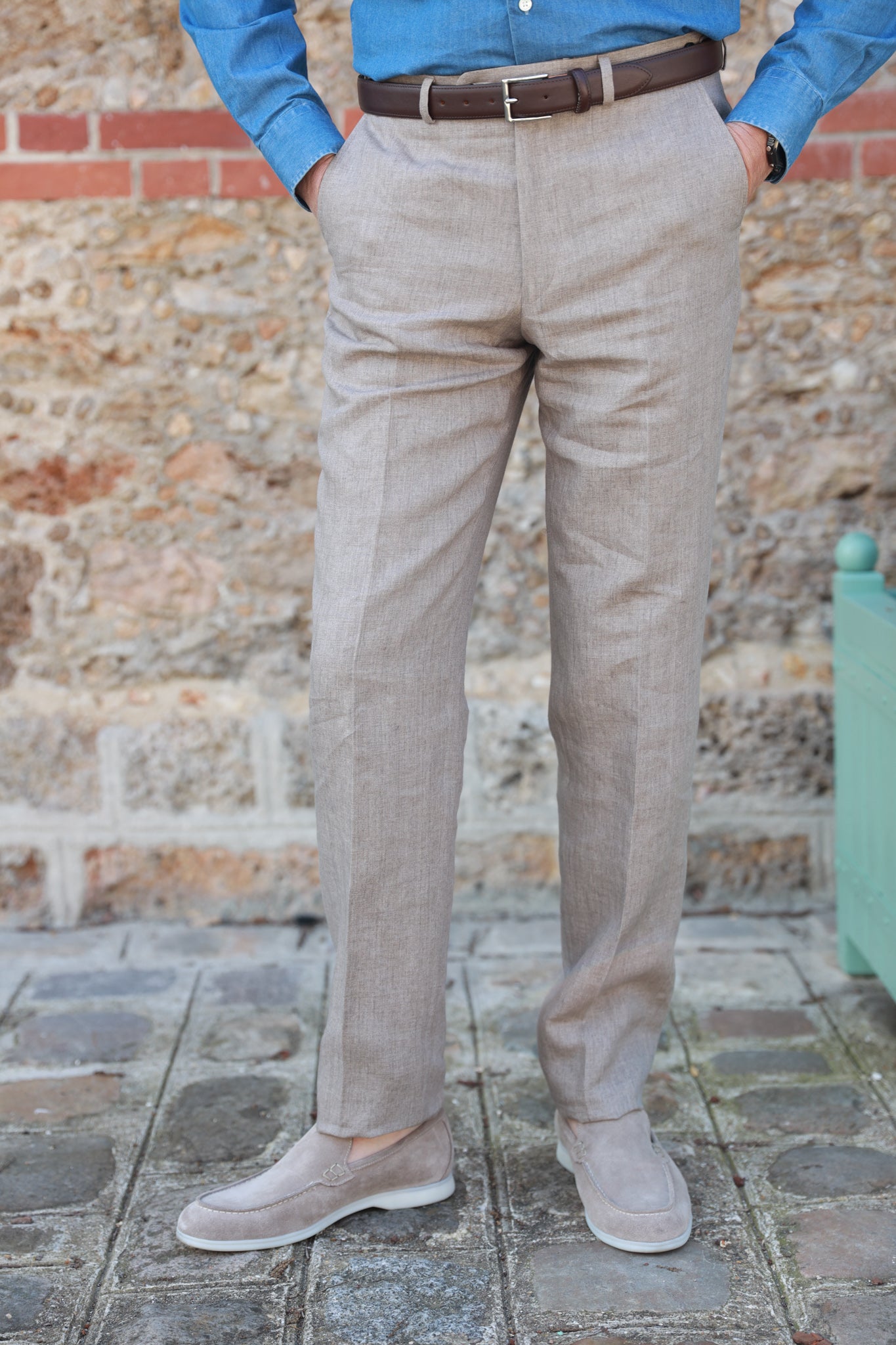 Pantalon lin homme beige hot sale