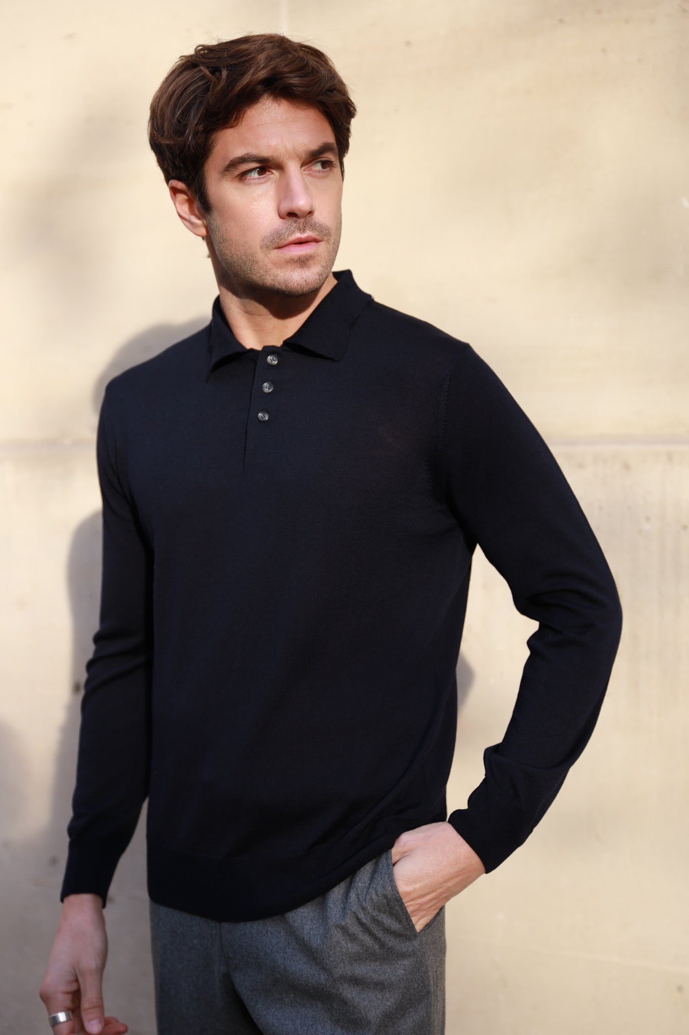 Polo homme 2025 laine manches longues