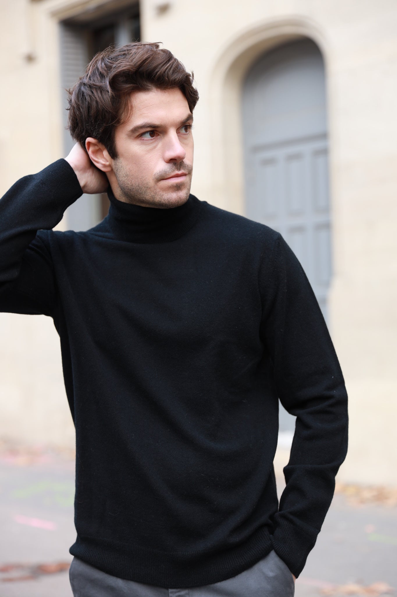 Paulin men s turtleneck sweater in 100 cashmere Black Curling Paris