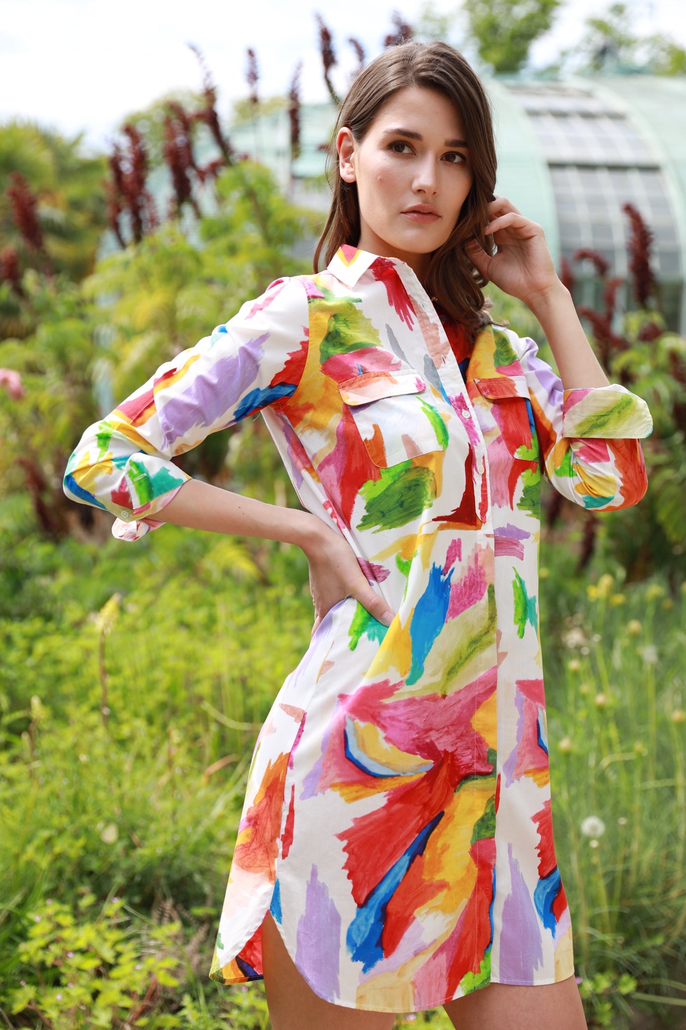 Rania Cotton Shirt Dress Multi Paint