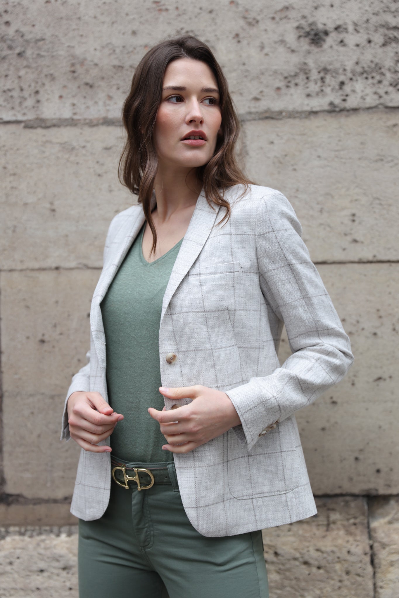 Veste lin beige femme sale