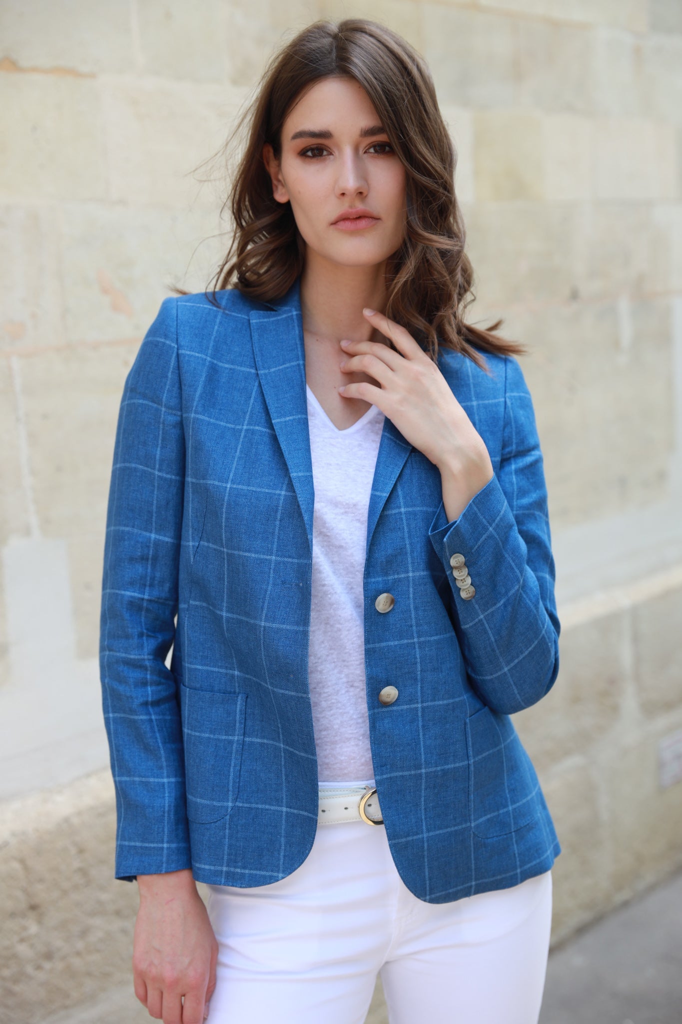 Womens blue check on sale blazer