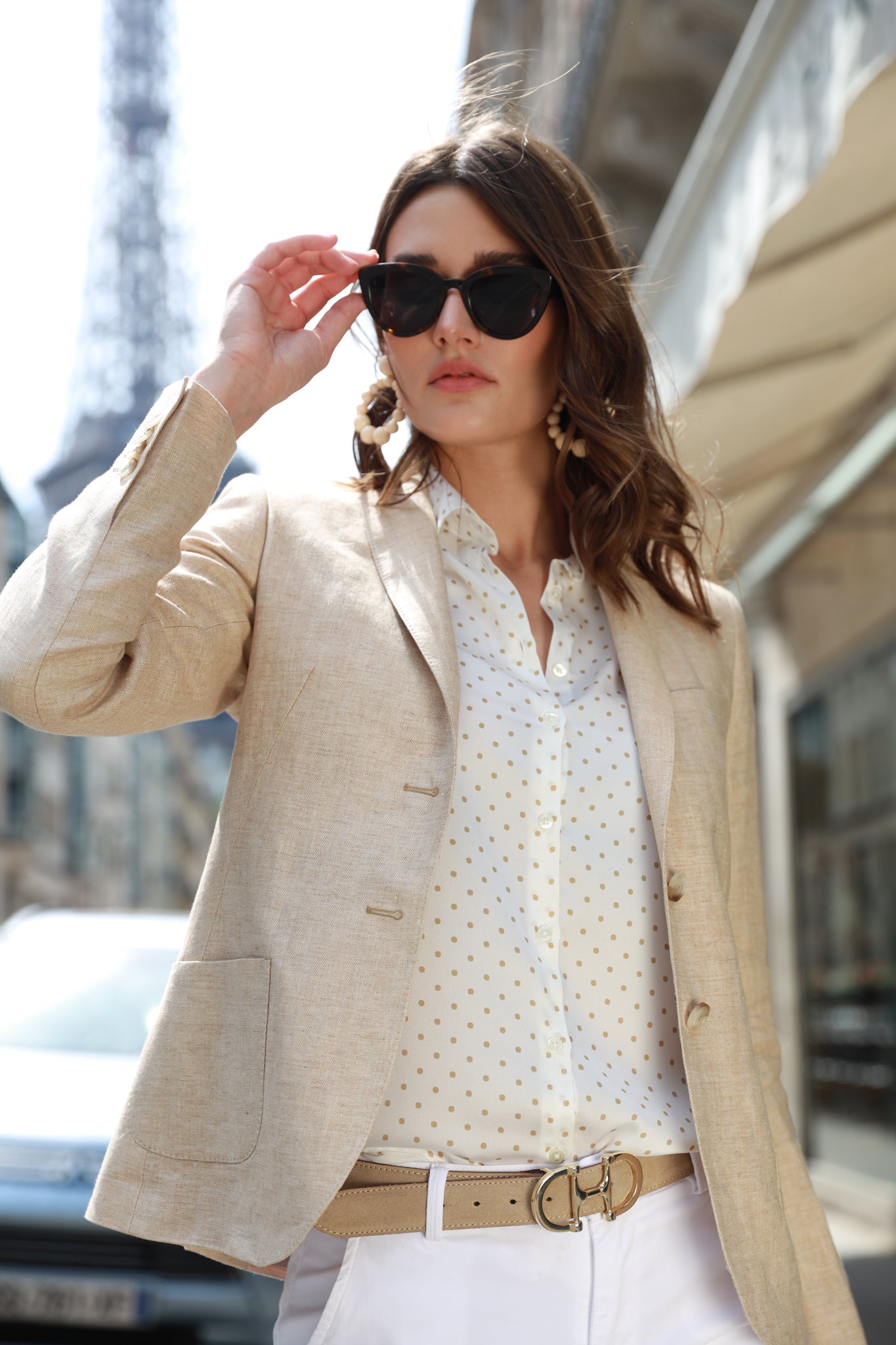 Victoire linen jacket Chevron Beige