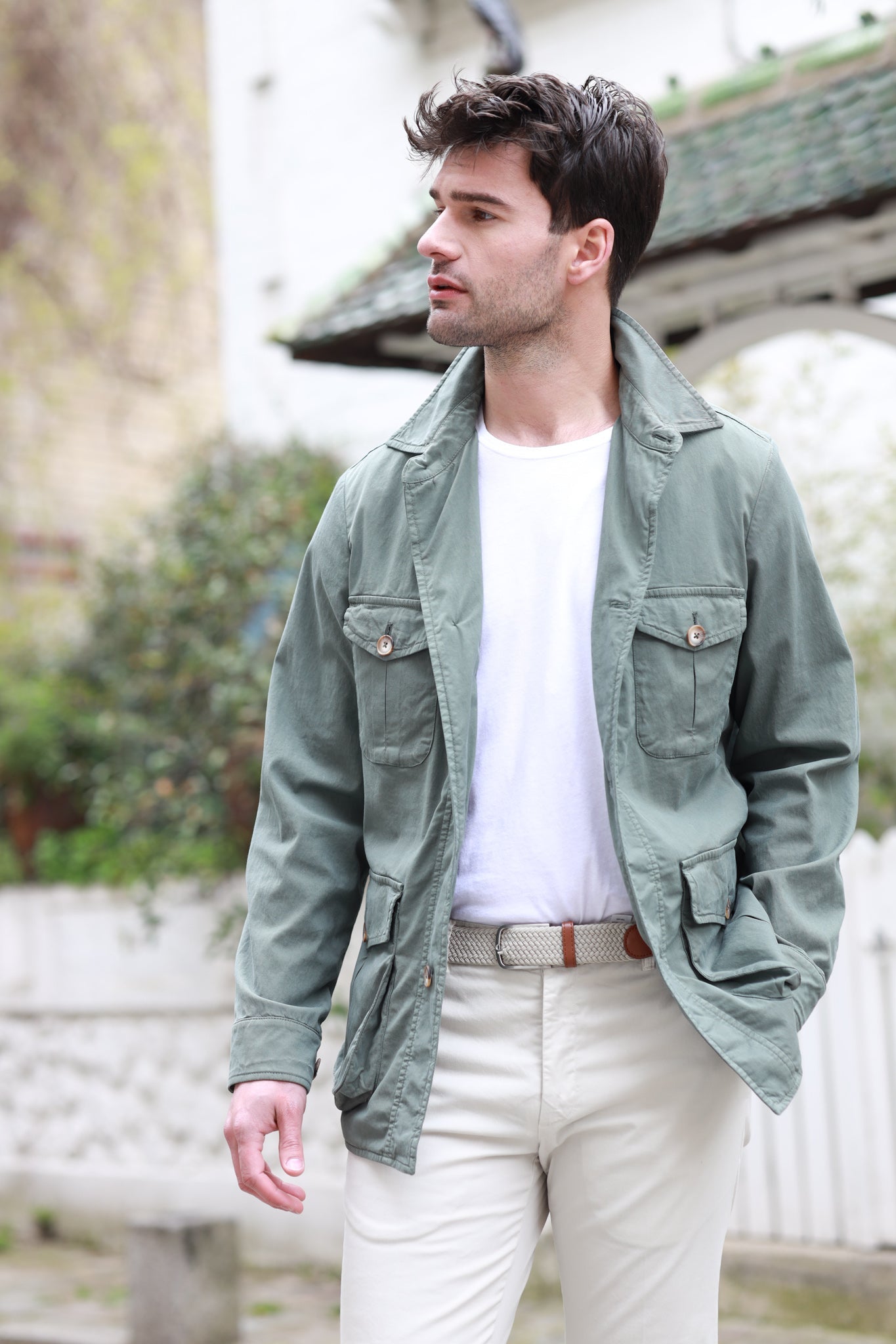 Sahara safari jacket in lyocell stretch cotton Khaki