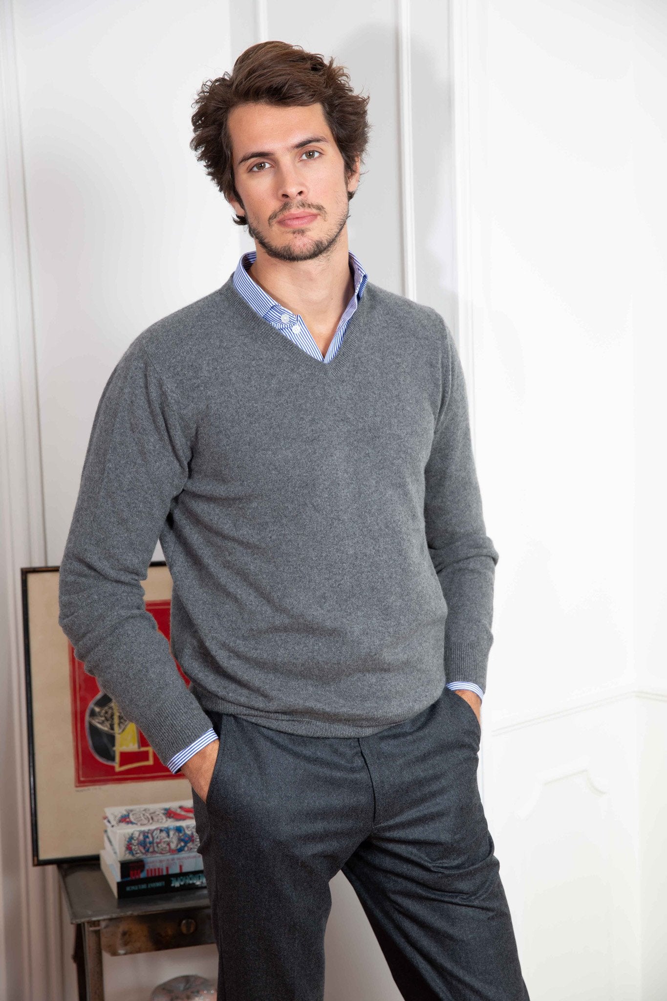 Mens gray store sweater outfit