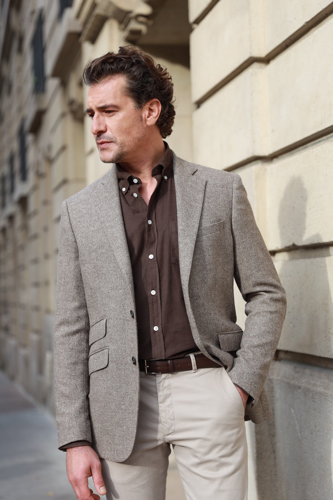 Men s winter jacket in beige wool and cashmere tweed Curling Paris