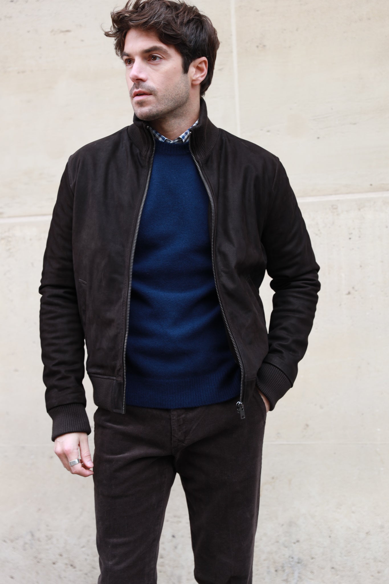 Manteau bleu marron outlet homme