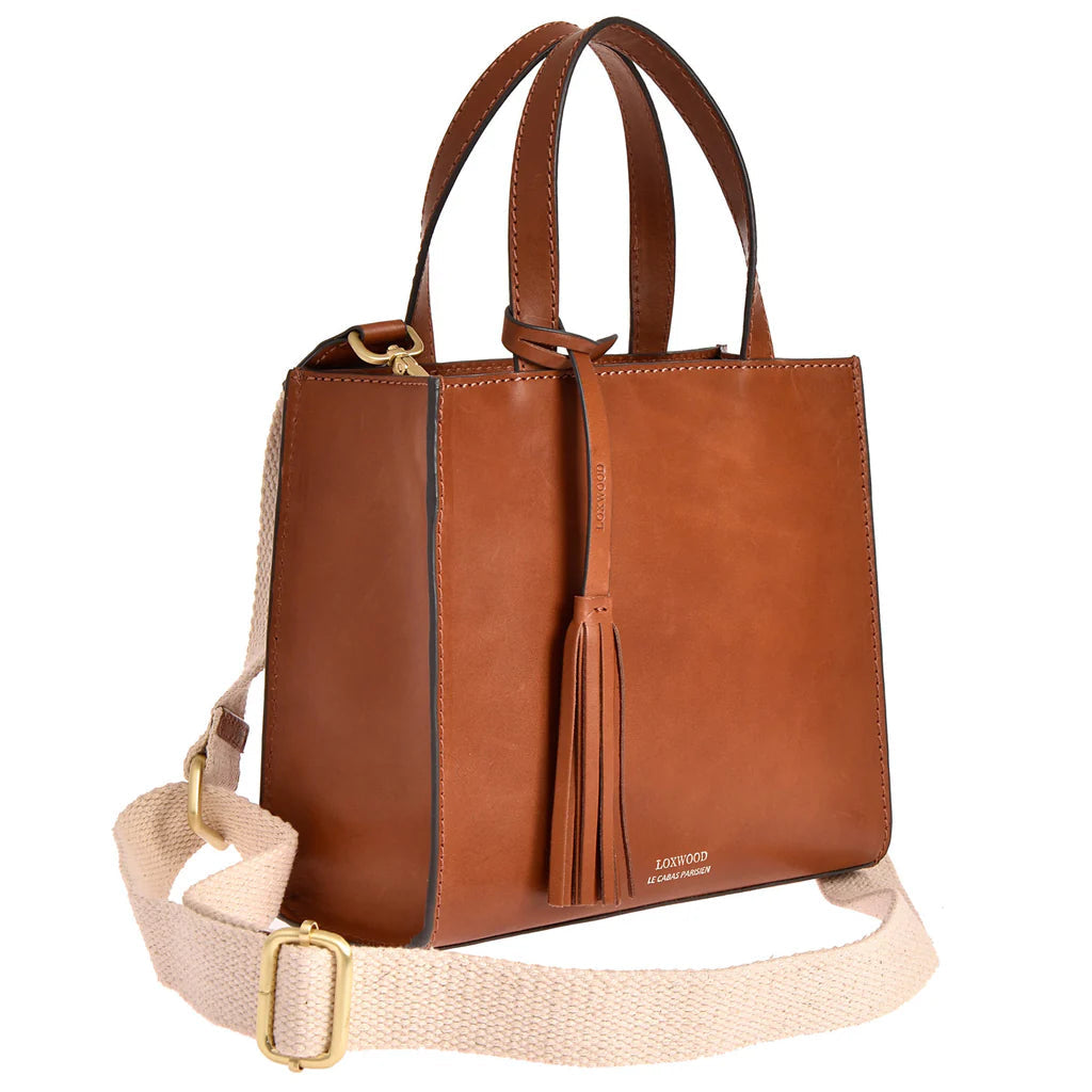 Cabas Simone en cuir lisse avec bandoulière - Cognac-SAC FEMME-Curling-Paris