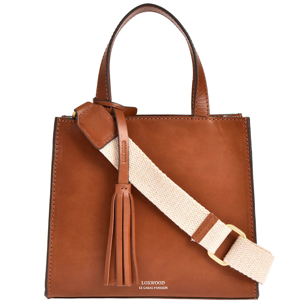 Cabas Simone en cuir lisse avec bandoulière - Cognac-SAC FEMME-Curling-Paris