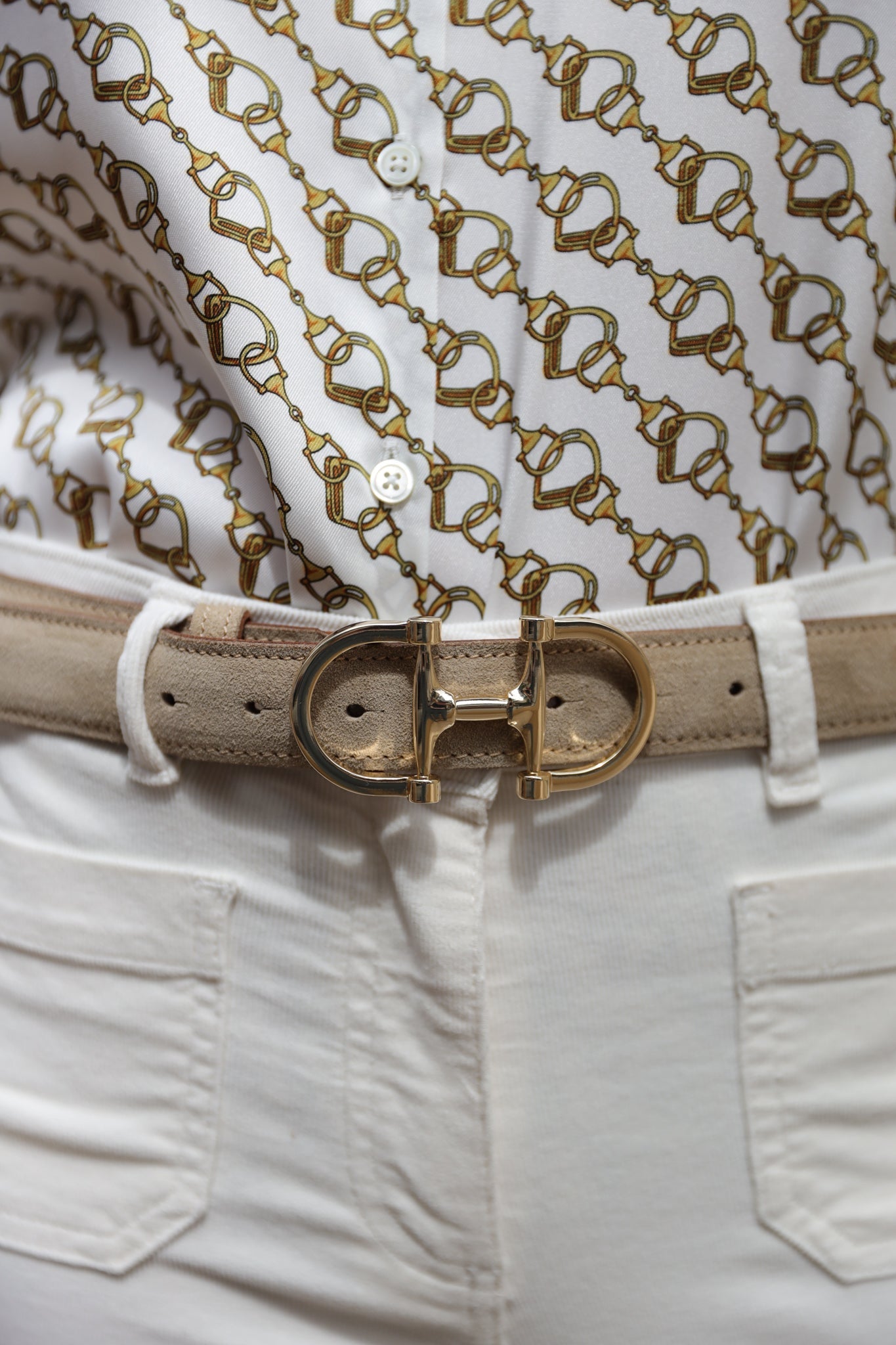 Ceinture Ambre mors de cheval en veau velours - Capuccino-CEINTURE FEMME-Curling-Paris