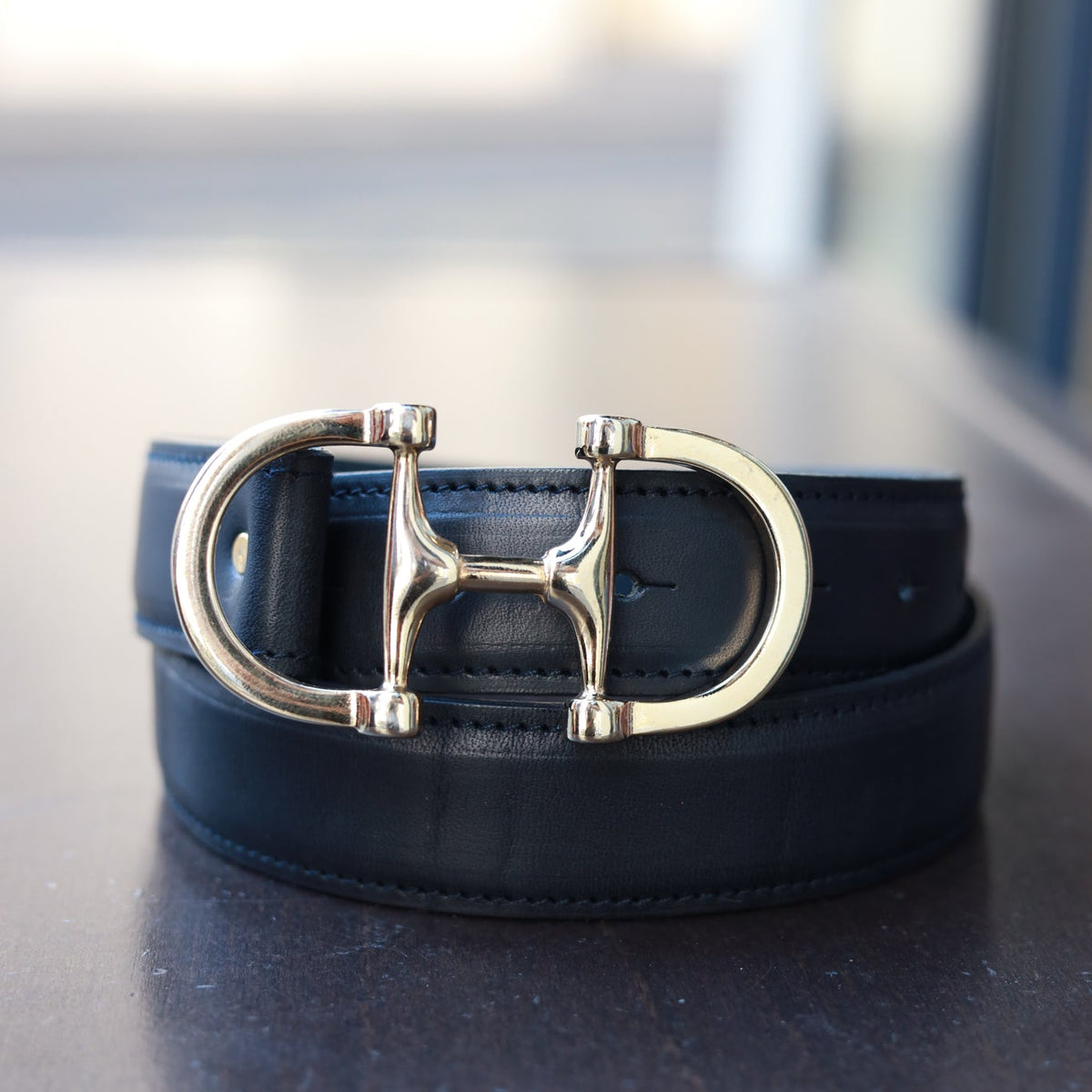 Women's Capuccino suede leather belt with horsebit buckle - Curling Paris