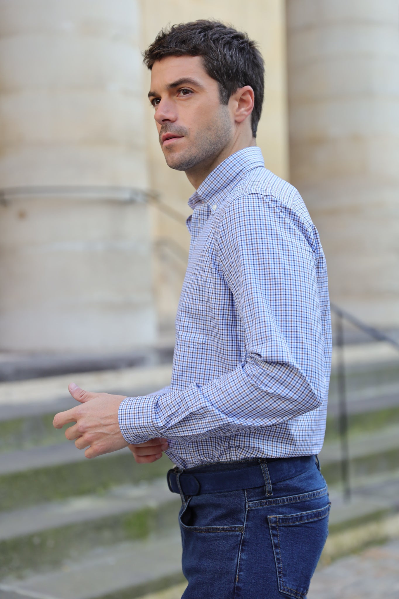 Chemise Clovis en coton - Carreaux ciel marron-CHEMISE HOMME-Curling-Paris