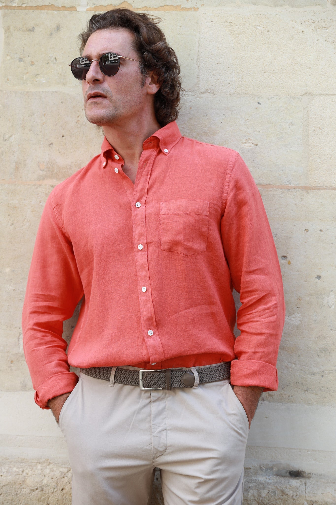 Chemise Clovis en lin - Orange-CHEMISE HOMME-Curling-Paris