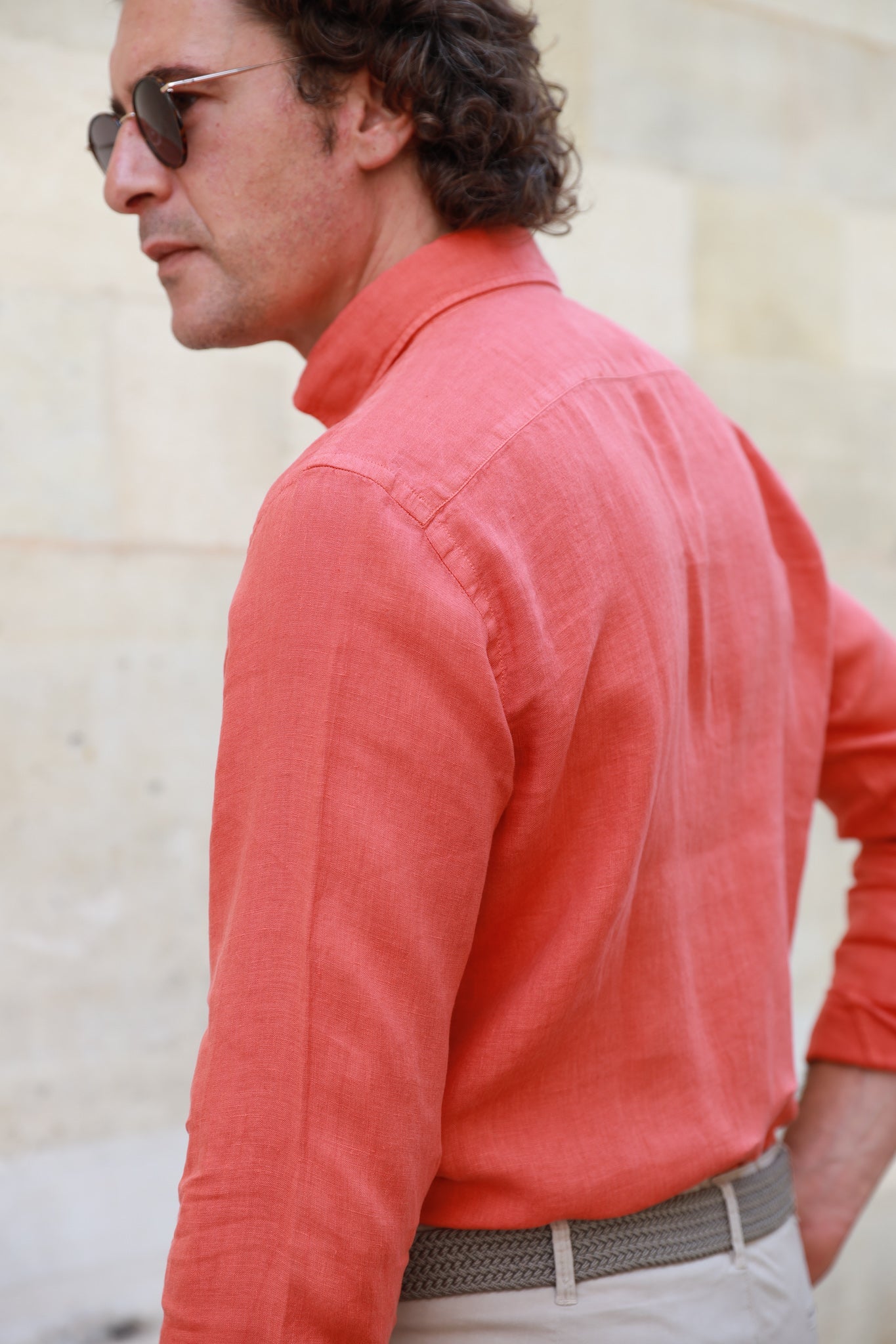 Chemise Clovis en lin - Orange-CHEMISE HOMME-Curling-Paris