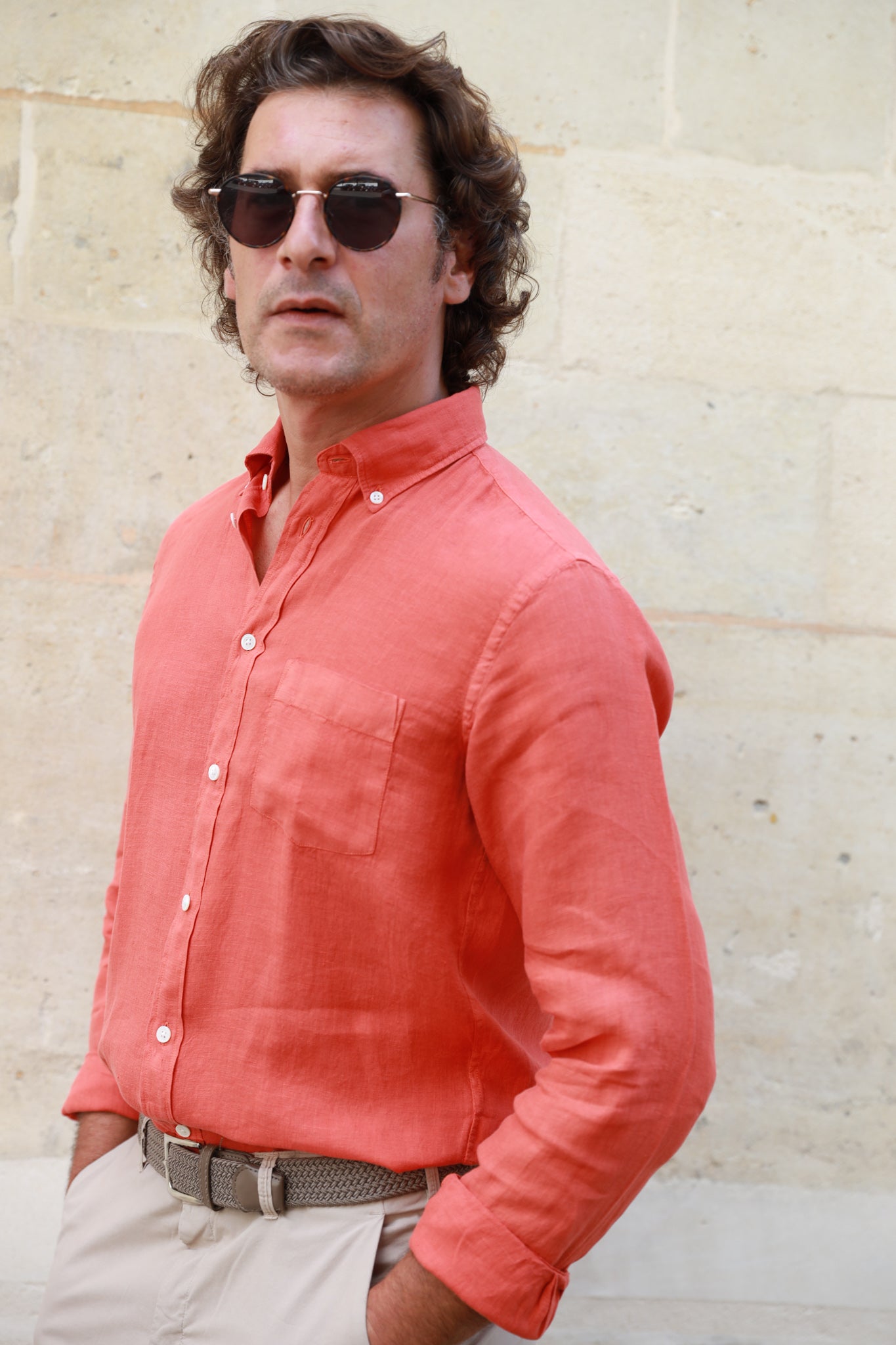 Chemise Clovis en lin - Orange-CHEMISE HOMME-Curling-Paris