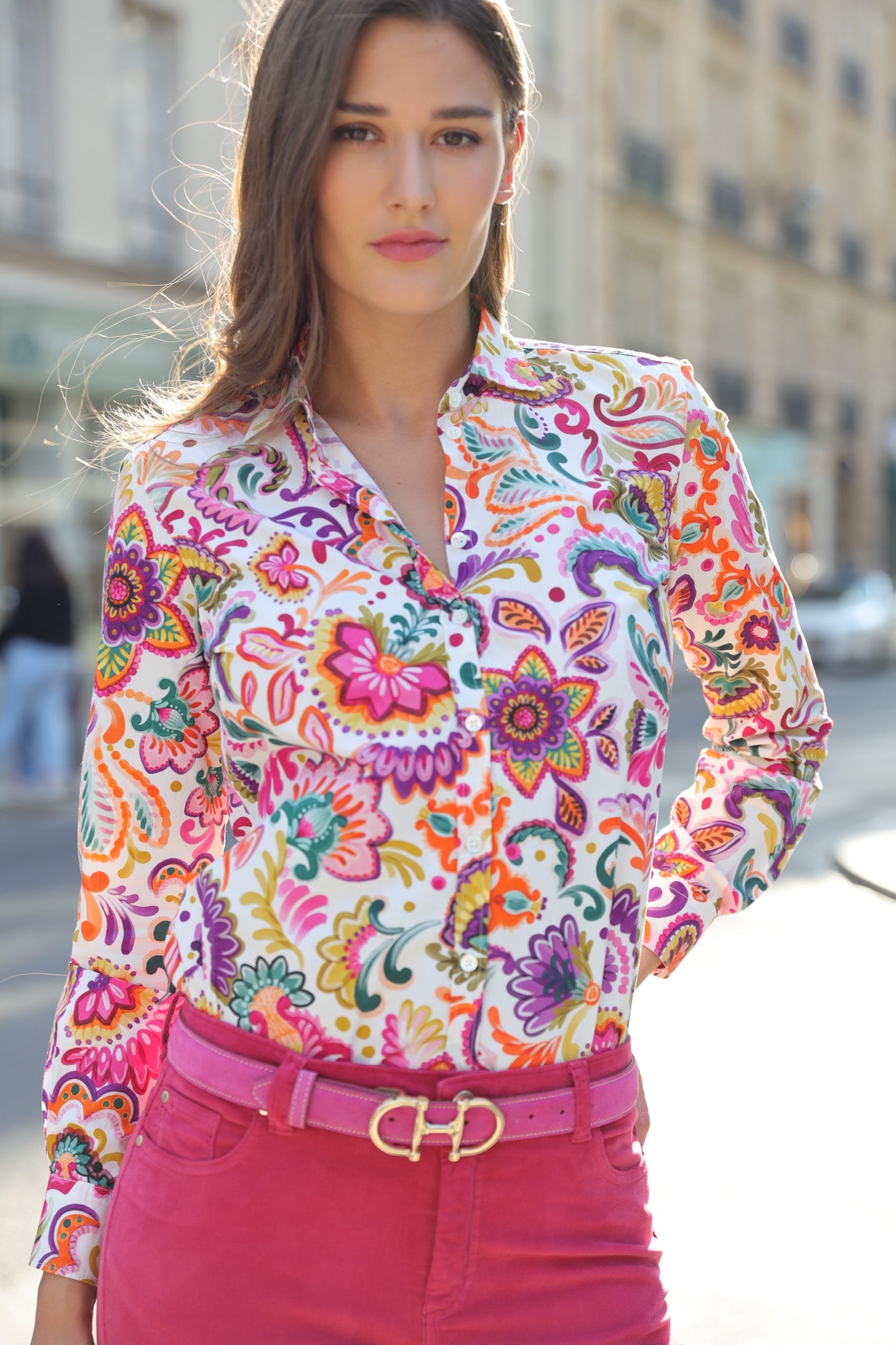 Chemisier Canelle en coton - Fleurs multicolores-CHEMISIER FEMME-Curling-Paris