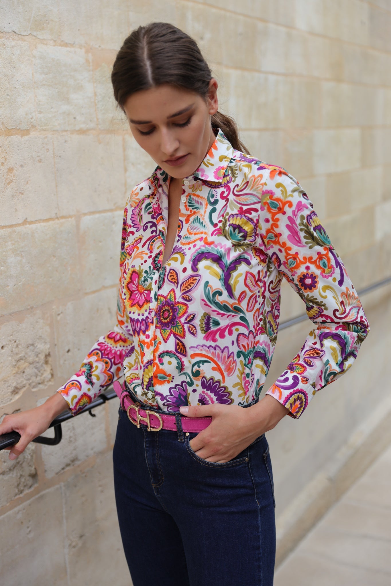 Chemisier Canelle en coton - Fleurs multicolores-CHEMISIER FEMME-Curling-Paris