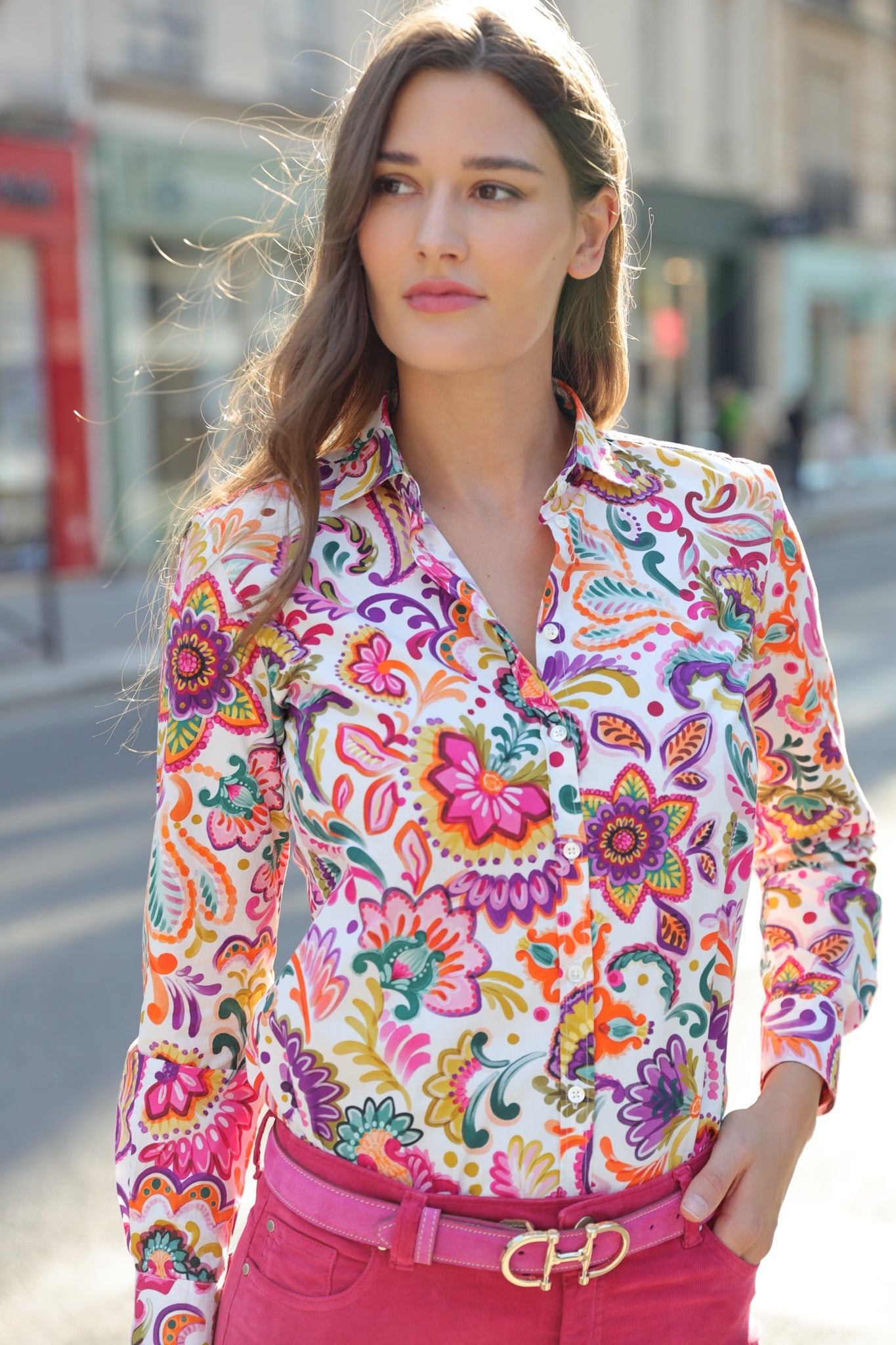 Chemisier Canelle en coton - Fleurs multicolores-CHEMISIER FEMME-Curling-Paris