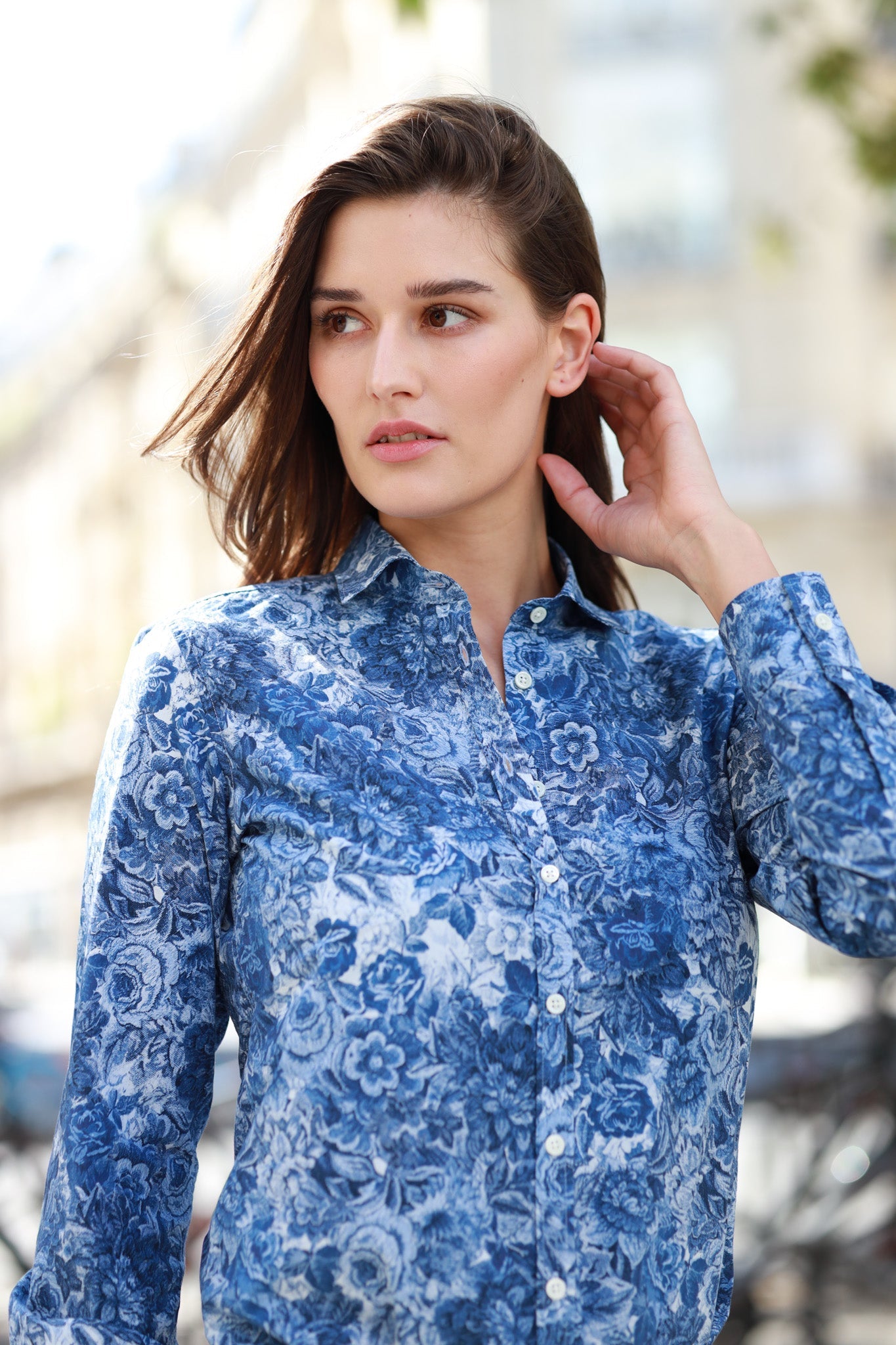 Chemisier femme Canelle en coton fleurs Bleu Curling Paris