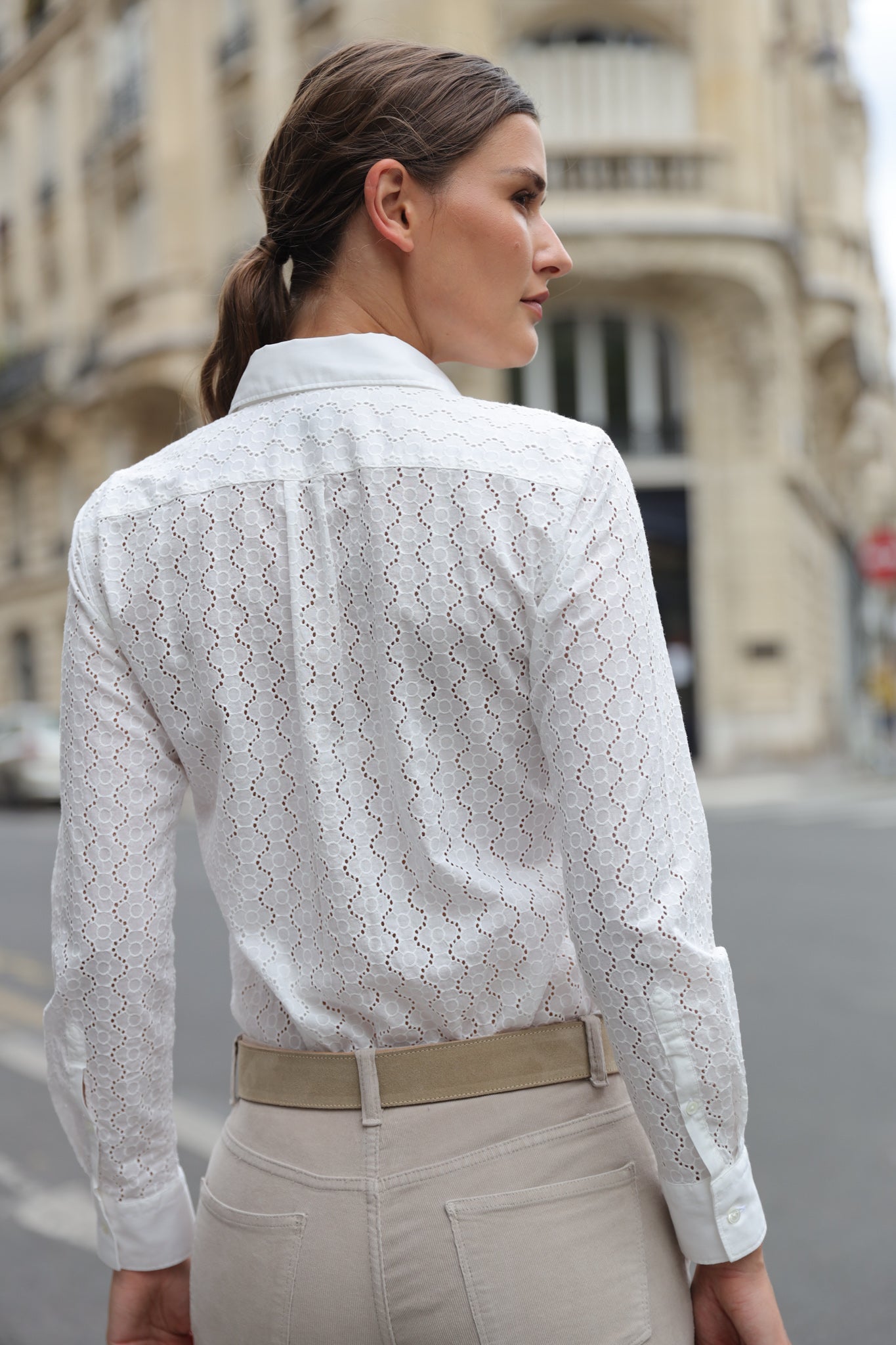 Chemisier Cannelle à broderie anglaise en coton - Blanc-CHEMISIER FEMME-Curling-Paris