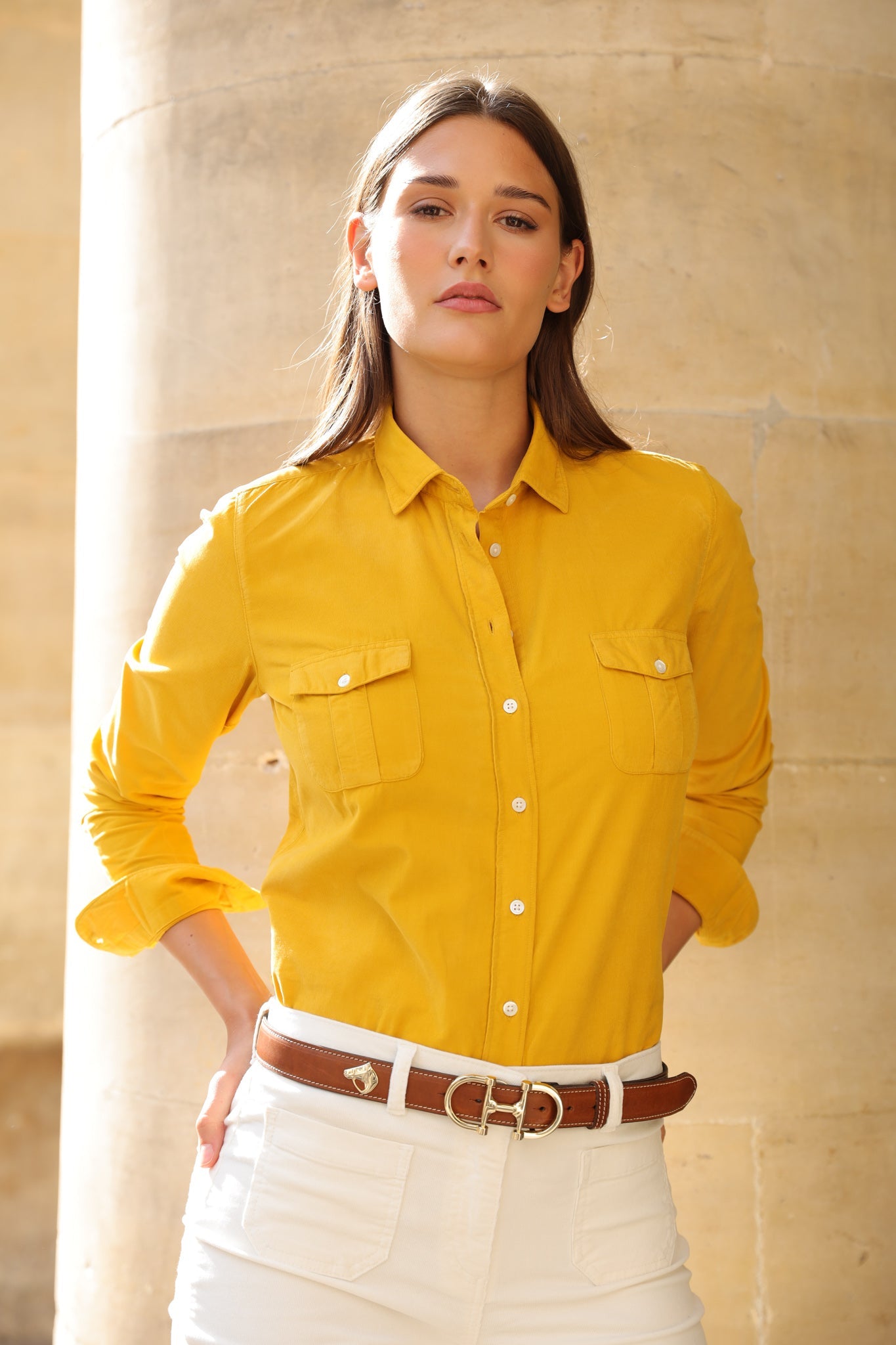 Chemisier Flore en velours milleraies - Jaune-CHEMISIER FEMME-Curling-Paris