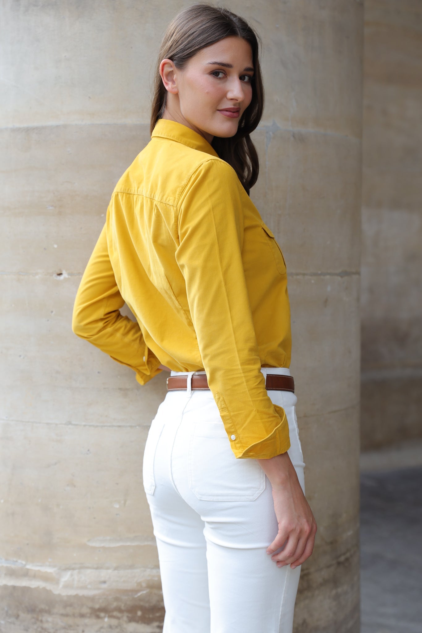 Chemisier Flore en velours milleraies - Jaune-CHEMISIER FEMME-Curling-Paris