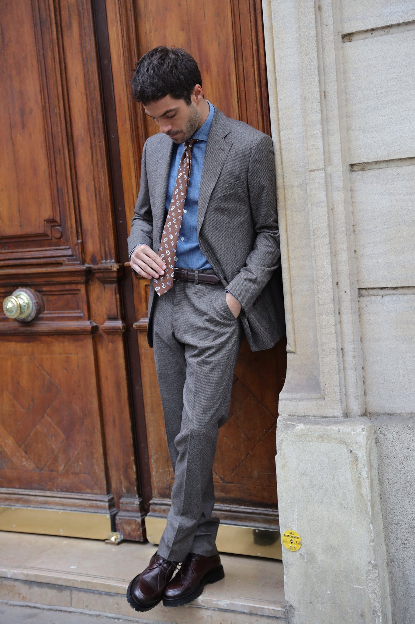 Costume Goal en flanelle deux à deux - Marron-COSTUME HOMME-Curling-Paris