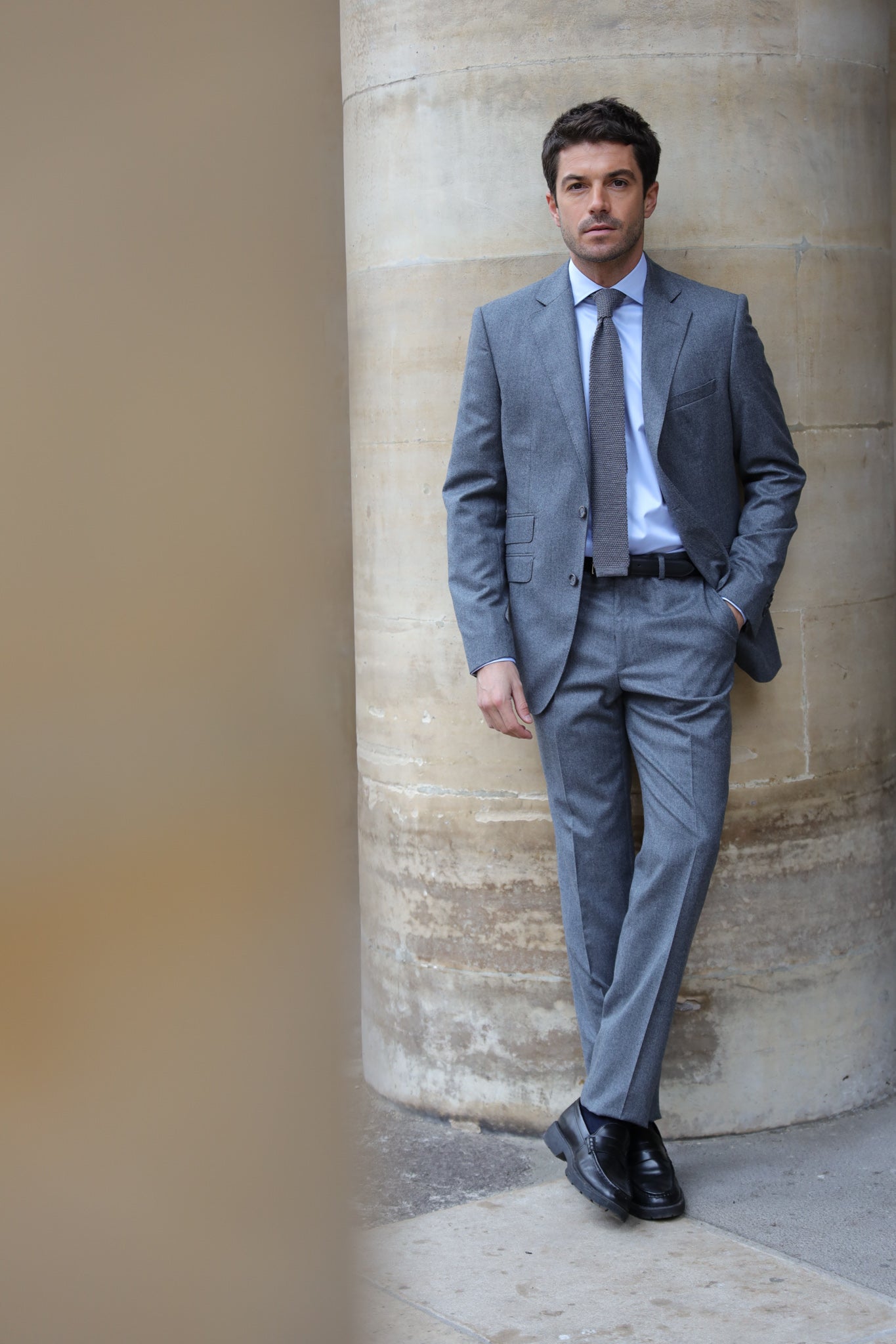 Costume Goal en flanelle pure laine Super 120'S - Gris clair-COSTUME HOMME-Curling-Paris