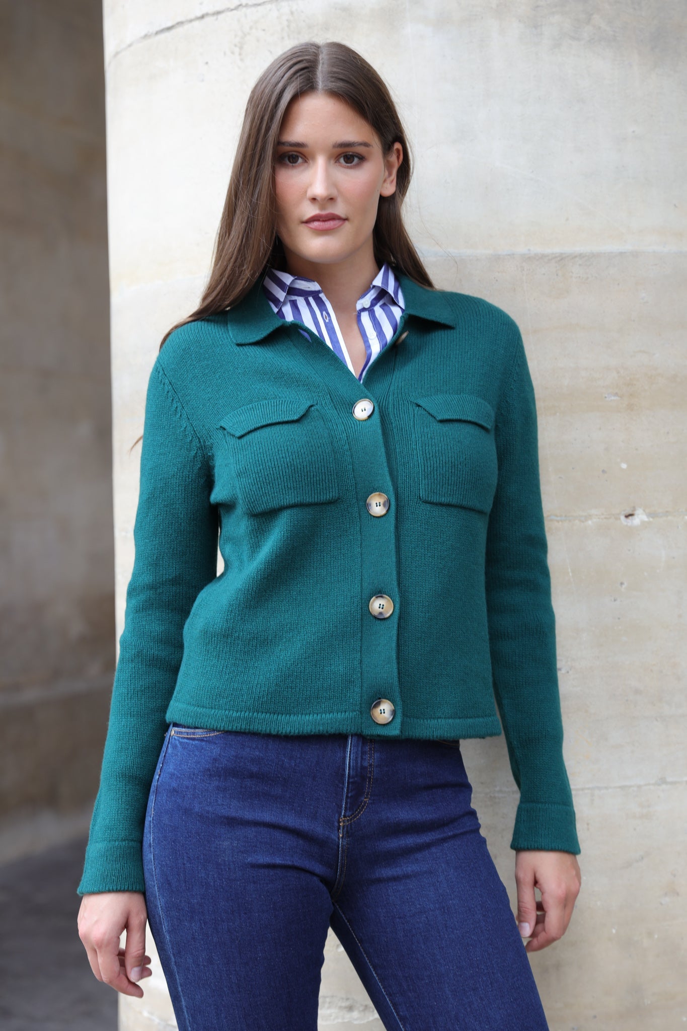 Gilet Jill en laine mérinos et cachemire - Vert-PULL FEMME-Curling-Paris