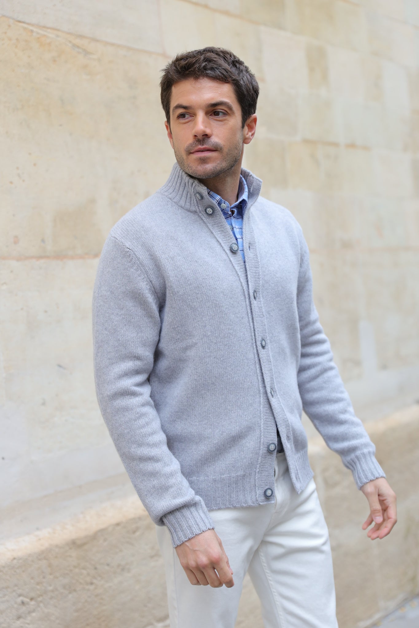 Gilet Lucas en laine et cachemire - Gris Clair-PULL HOMME-Curling-Paris