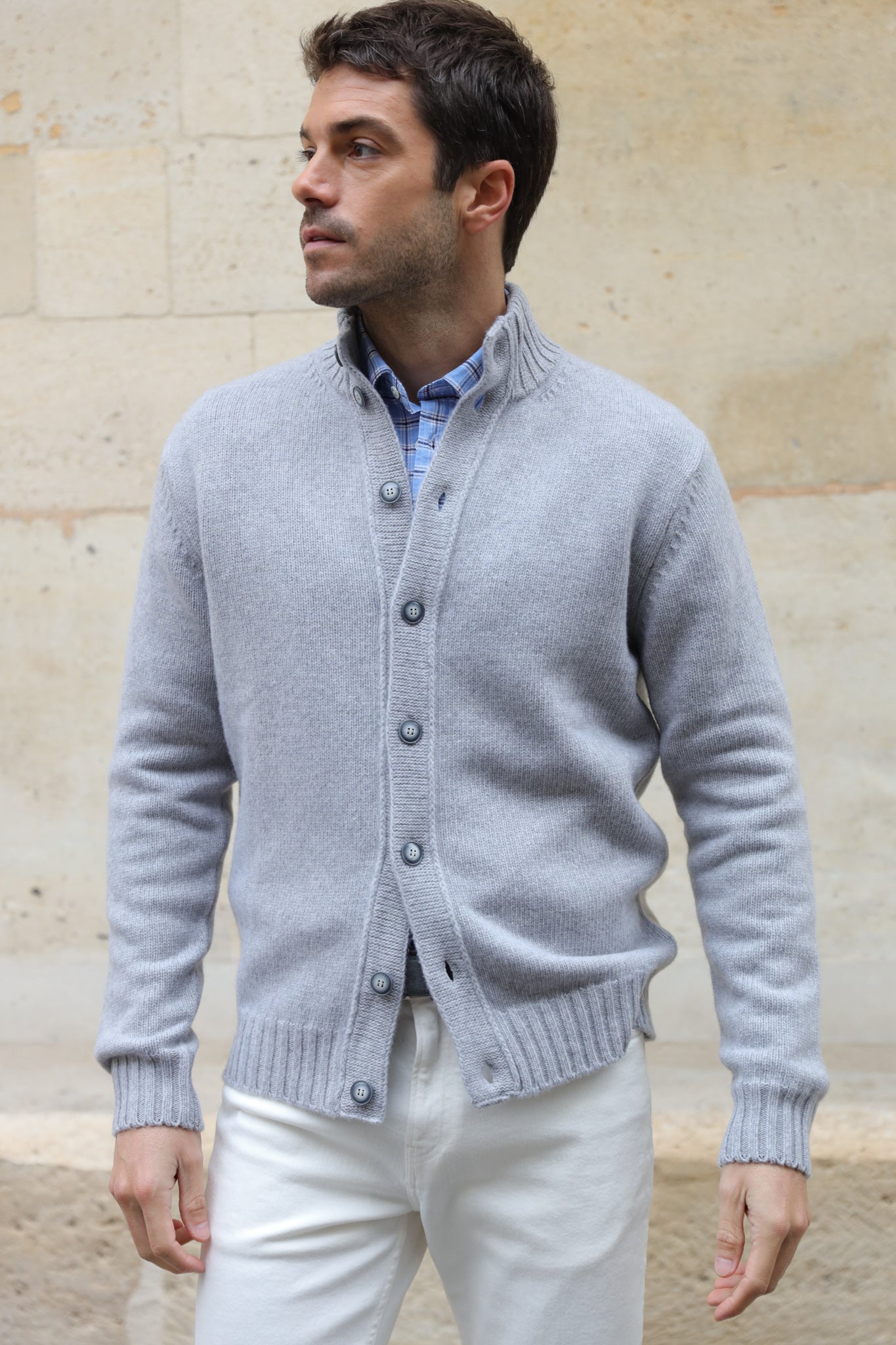 Gilet Lucas en laine et cachemire - Gris Clair-PULL HOMME-Curling-Paris