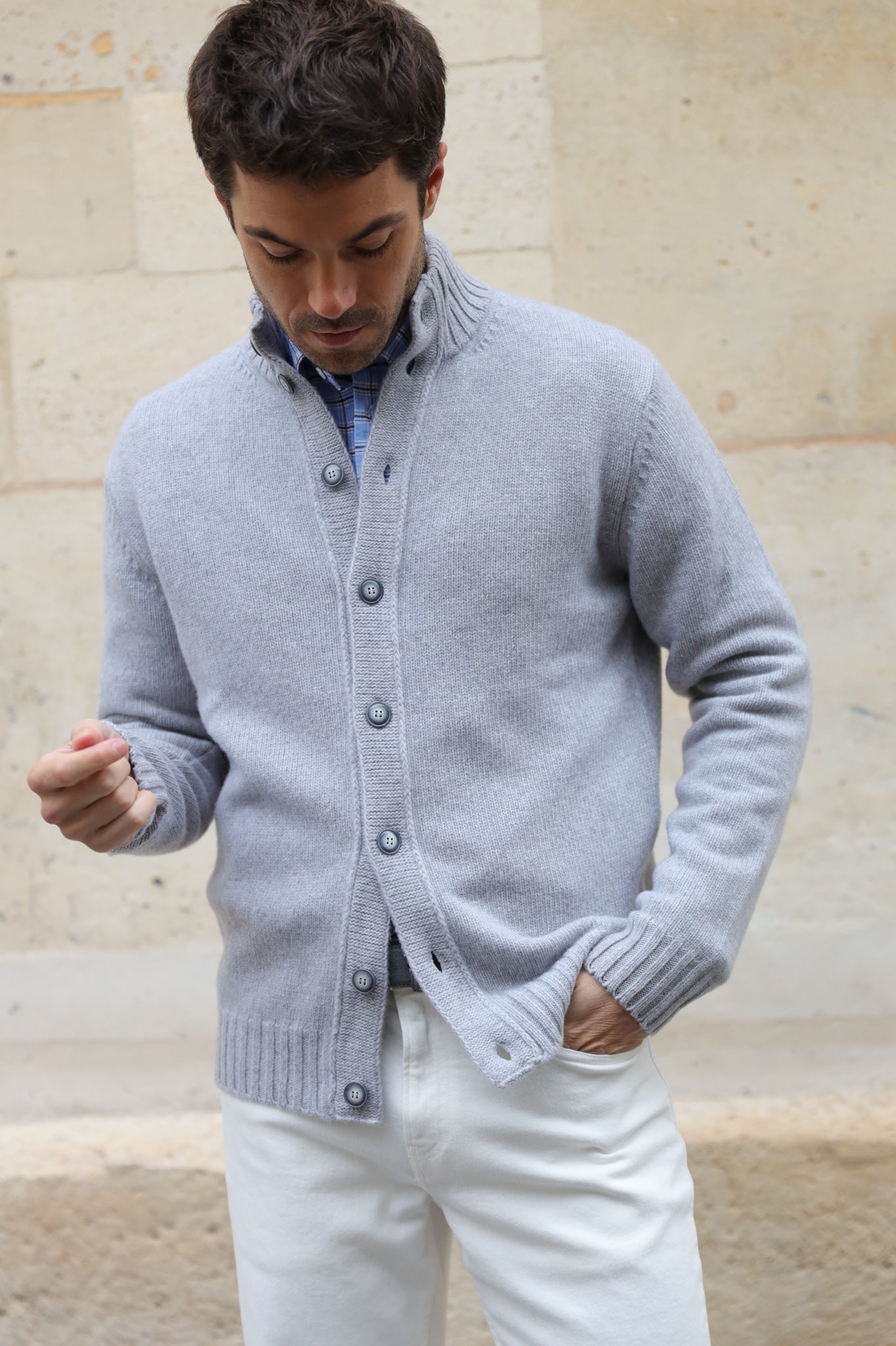 Gilet Lucas en laine et cachemire - Gris Clair-PULL HOMME-Curling-Paris