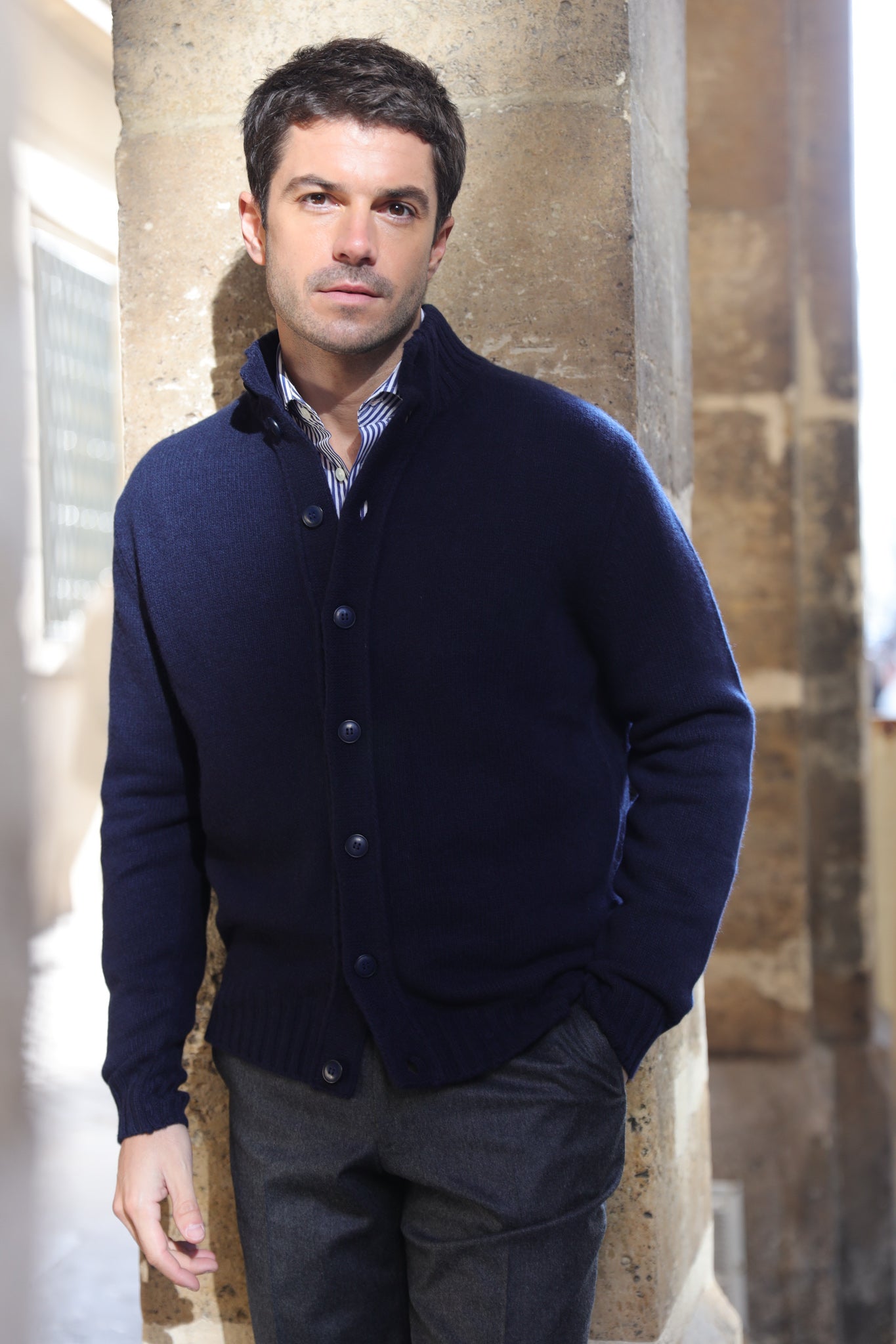 Gilet Lucas en laine et cachemire - Marine-PULL HOMME-Curling-Paris