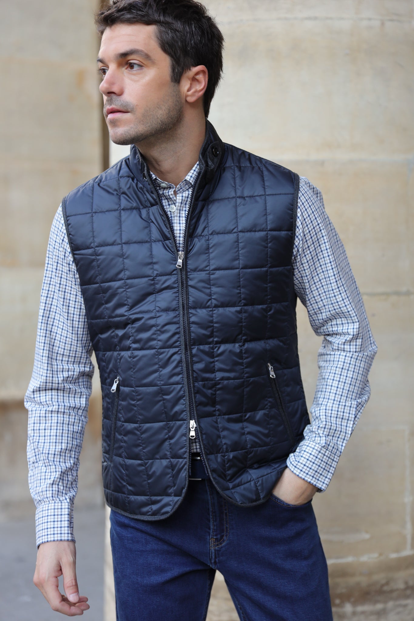 Gilet sans manches Gabin matelassé en nylon - Marine-MANTEAU HOMME-Curling-Paris