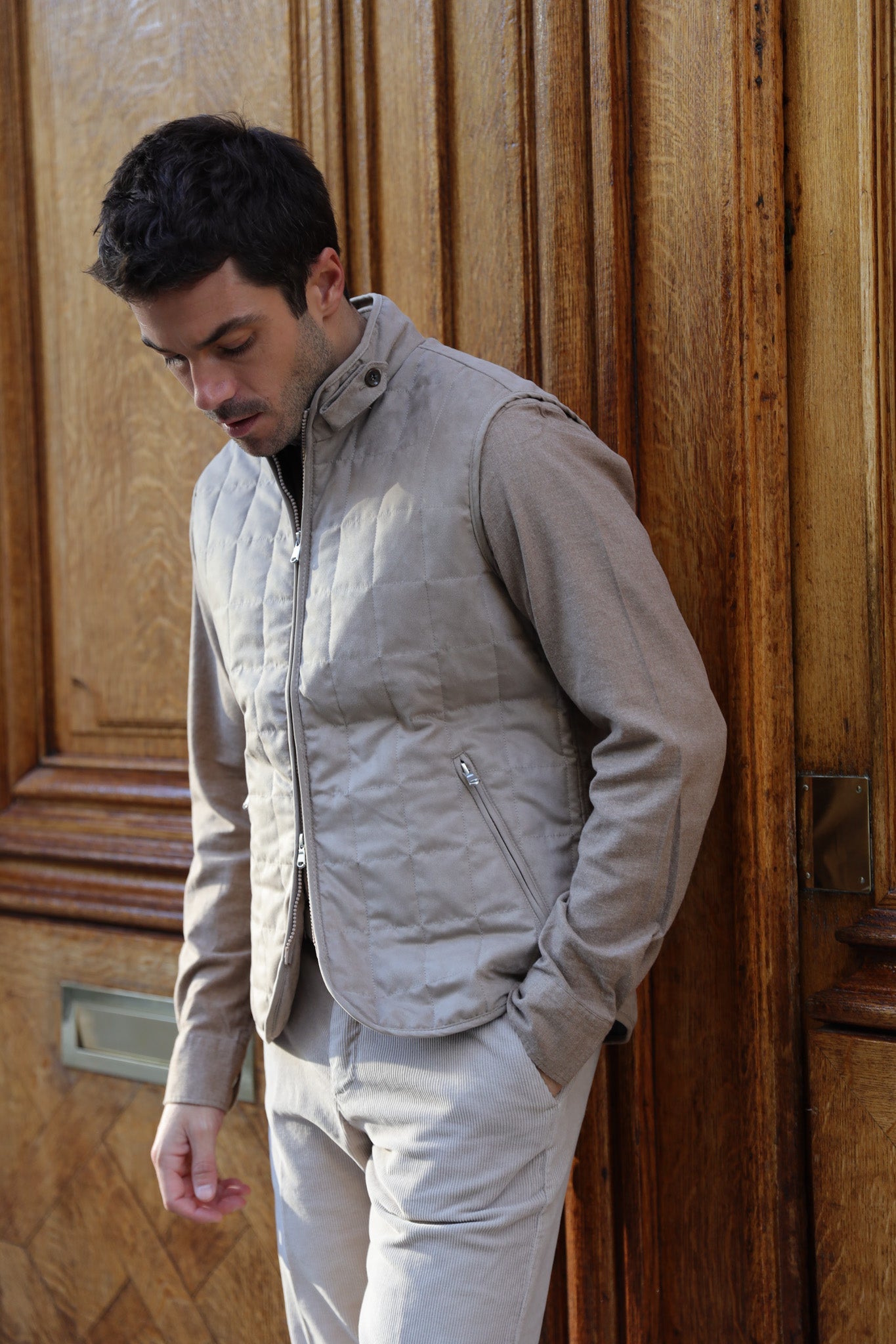 Gilet sans manches Gilles en nubuck - Beige-MANTEAU HOMME-Curling-Paris