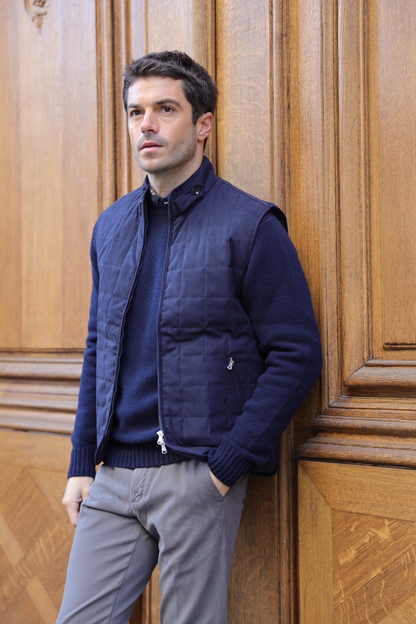 Gilet sans manches Gilles en nubuck - Marine-MANTEAU HOMME-Curling-Paris