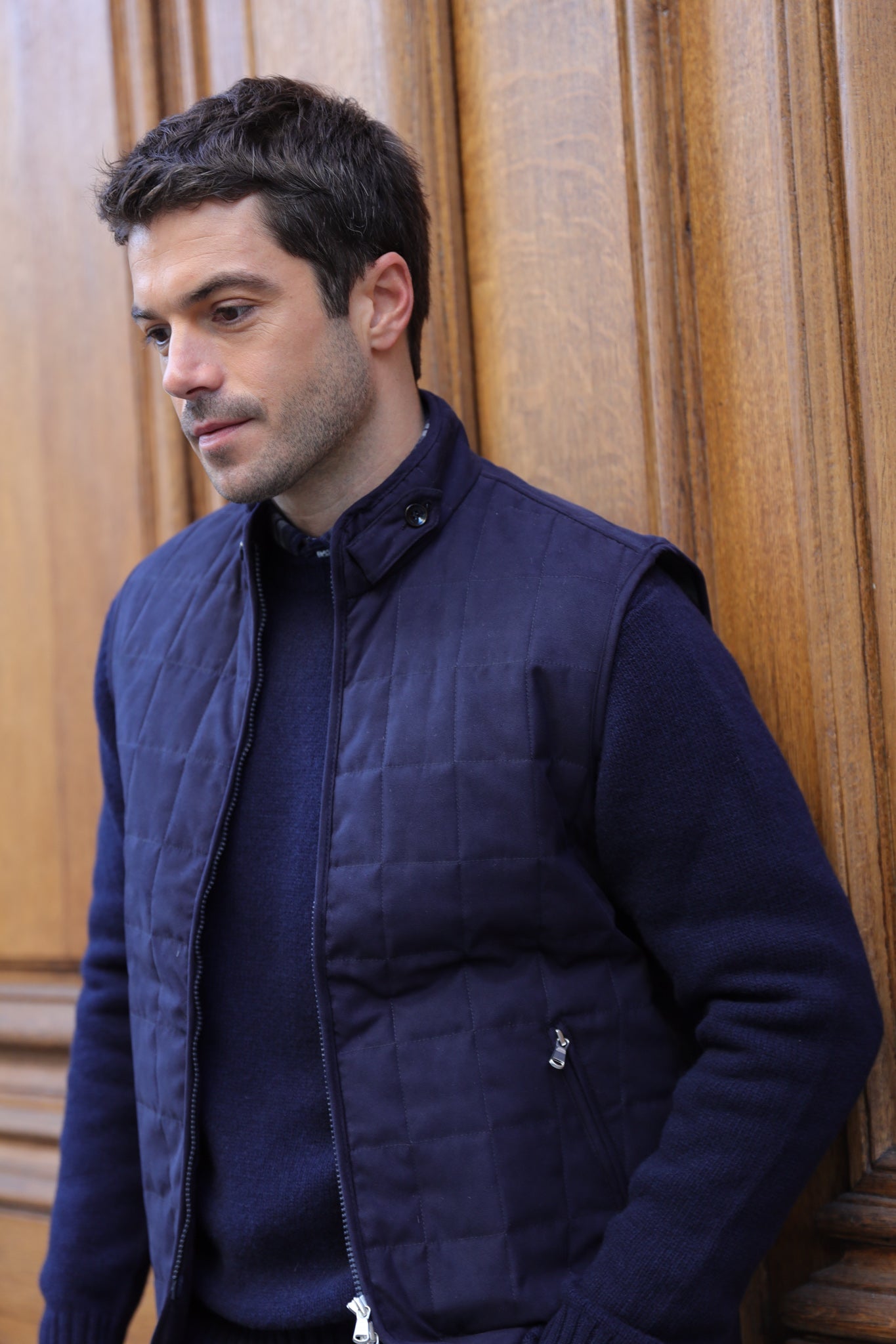 Gilet sans manches Gilles en nubuck - Marine-MANTEAU HOMME-Curling-Paris