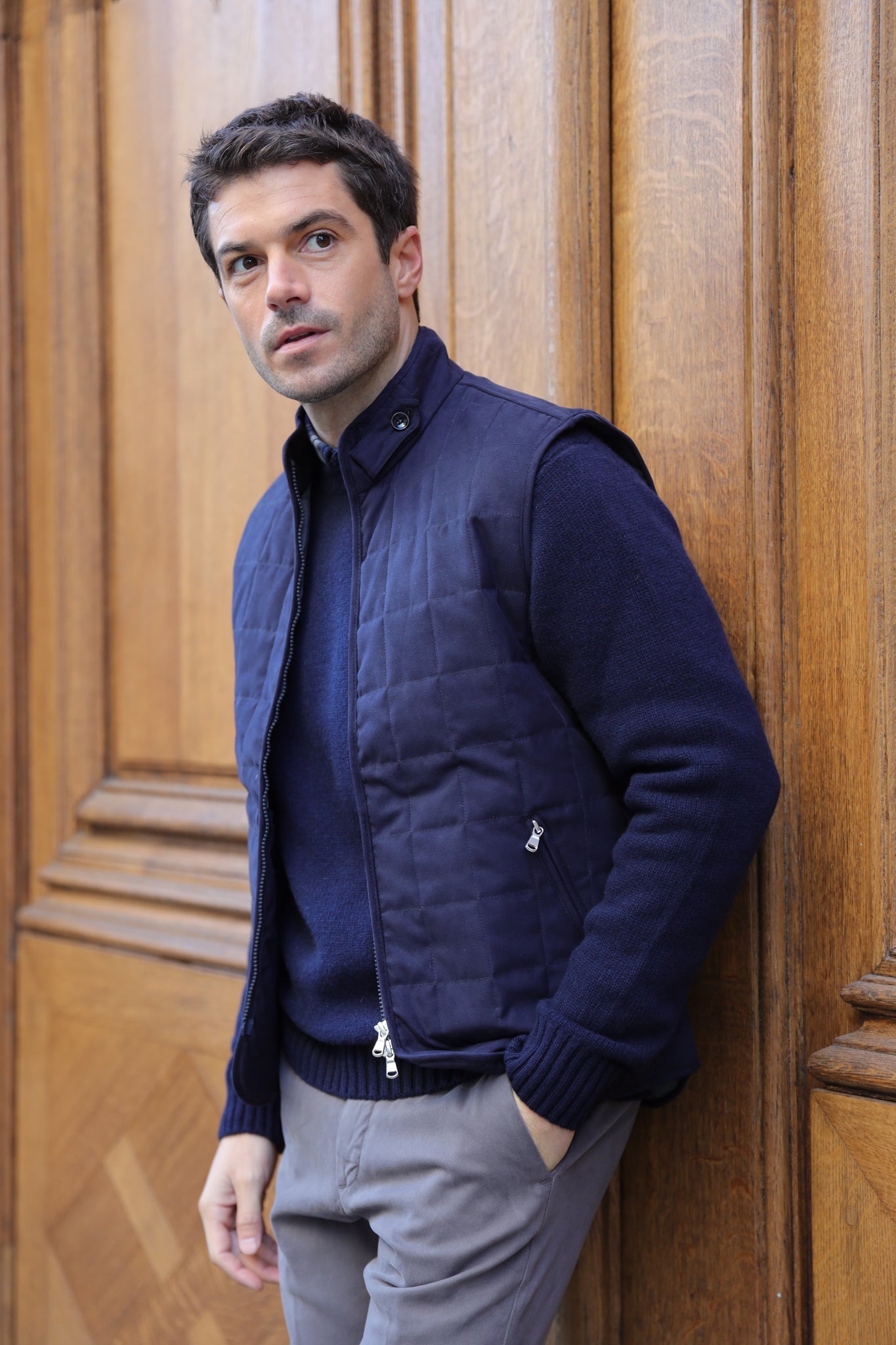 Gilet sans manches Gilles en nubuck - Marine-MANTEAU HOMME-Curling-Paris