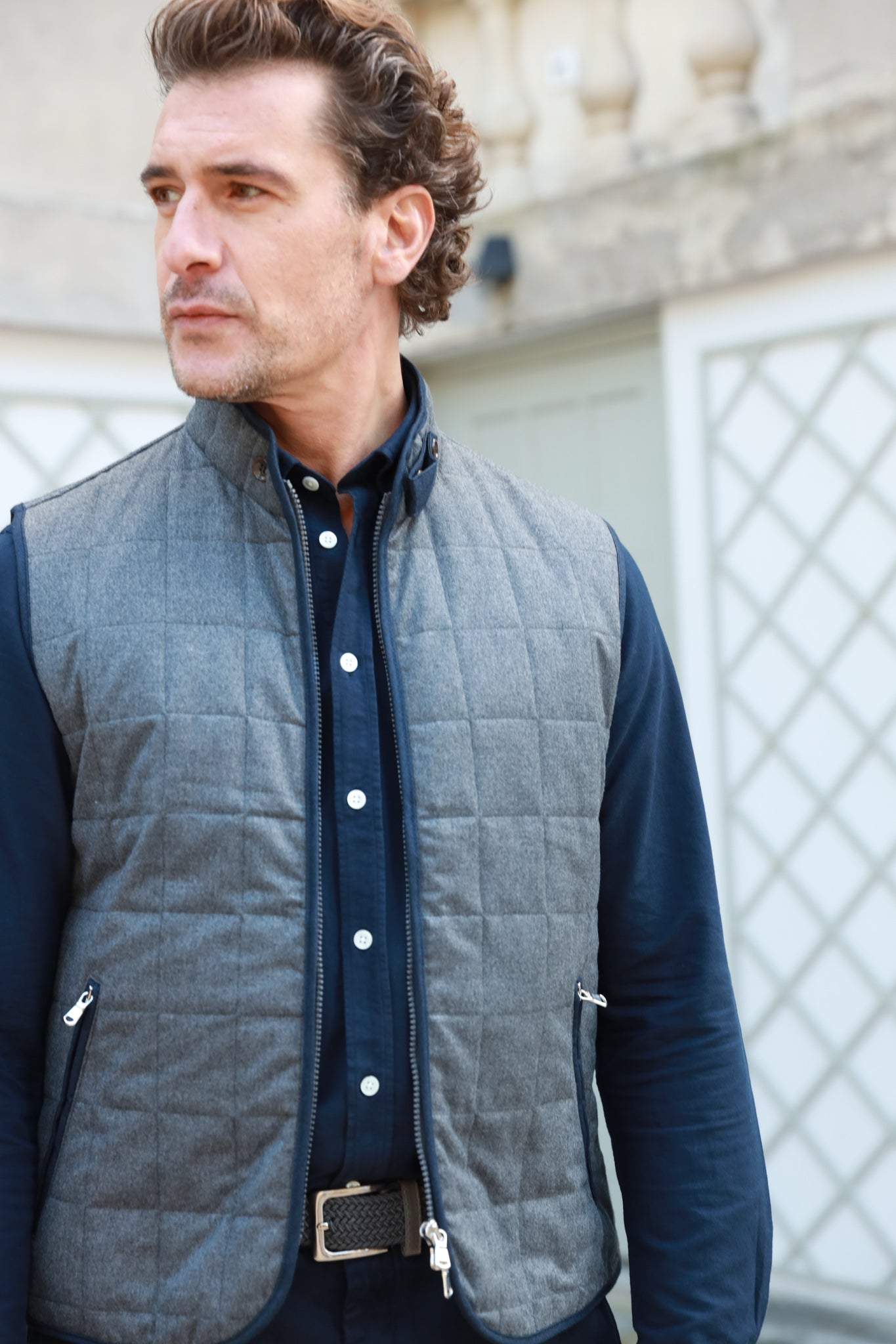 Men s sleeveless zipped vest Gery in quilted flannel Gray