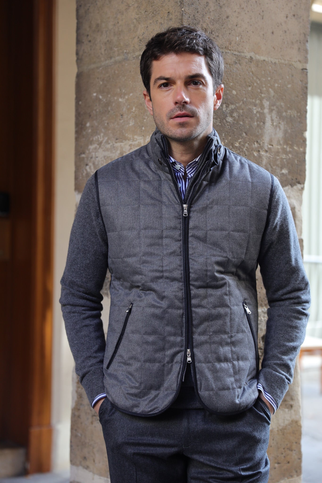 Gilet zippé sans manches Gery en flanelle matelassée - Gris-MANTEAU HOMME-Curling-Paris