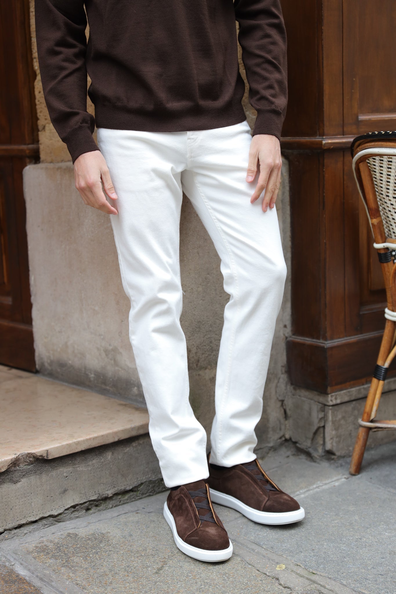 Jean James en coton stretch - Ecru-PANTALON HOMME-Curling-Paris