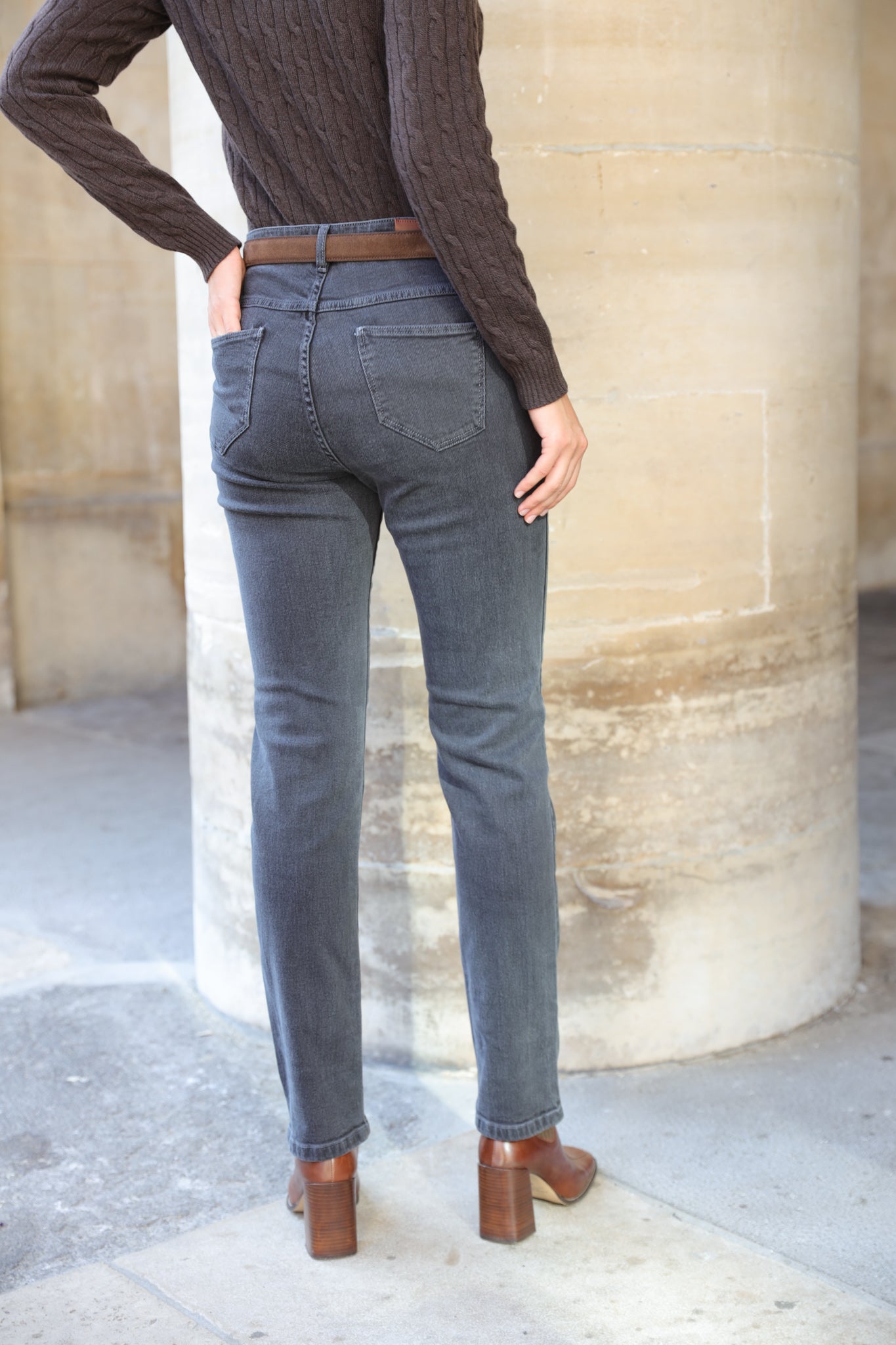 Jean Jane en coton stretch - Anthracite-PANTALON FEMME-Curling-Paris