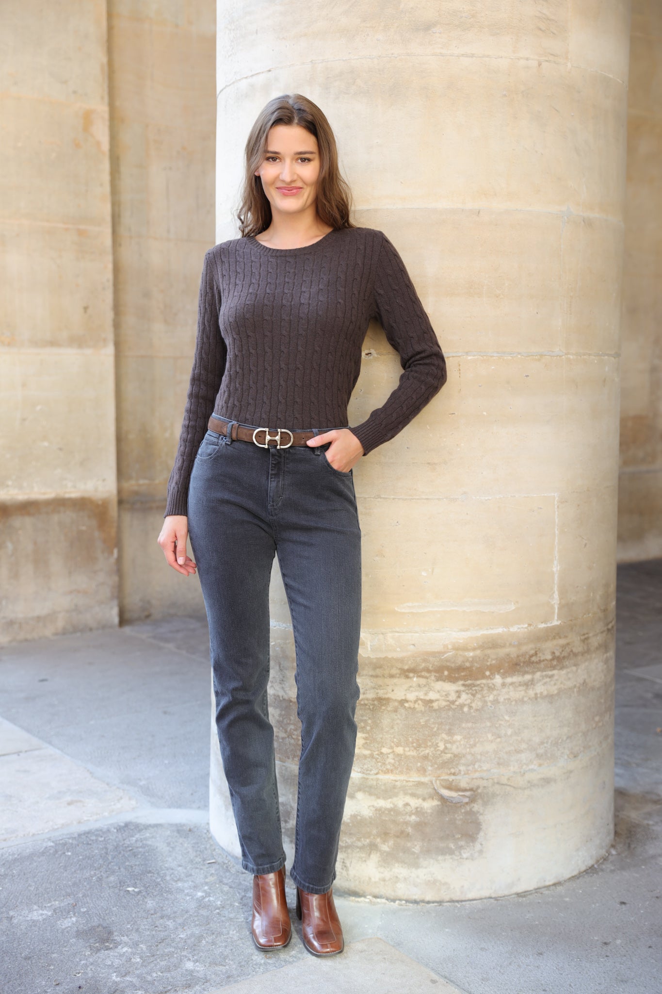 Jean Jane en coton stretch - Anthracite-PANTALON FEMME-Curling-Paris