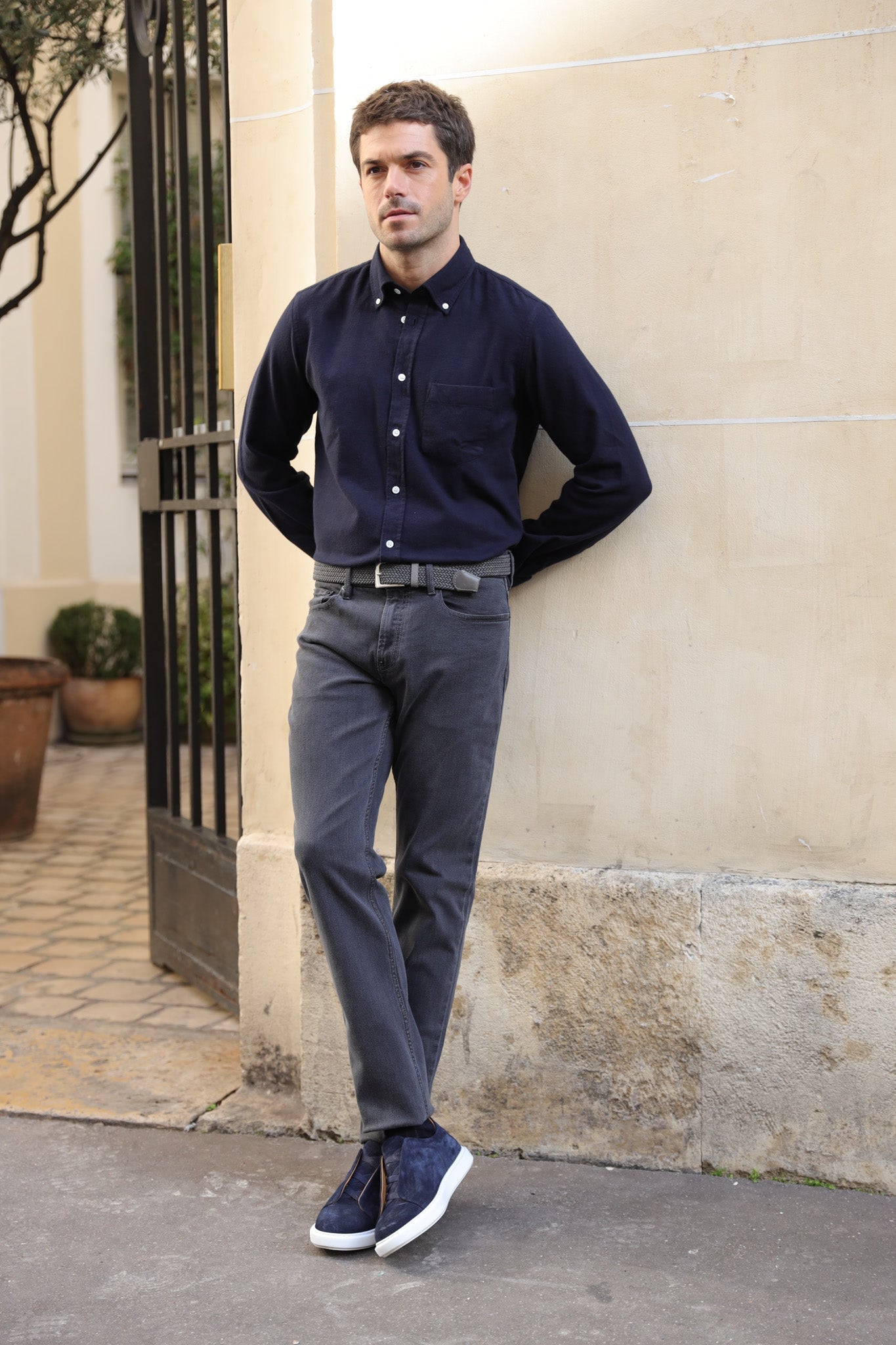 Jeans James en coton stretch - Anthracite-PANTALON HOMME-Curling-Paris