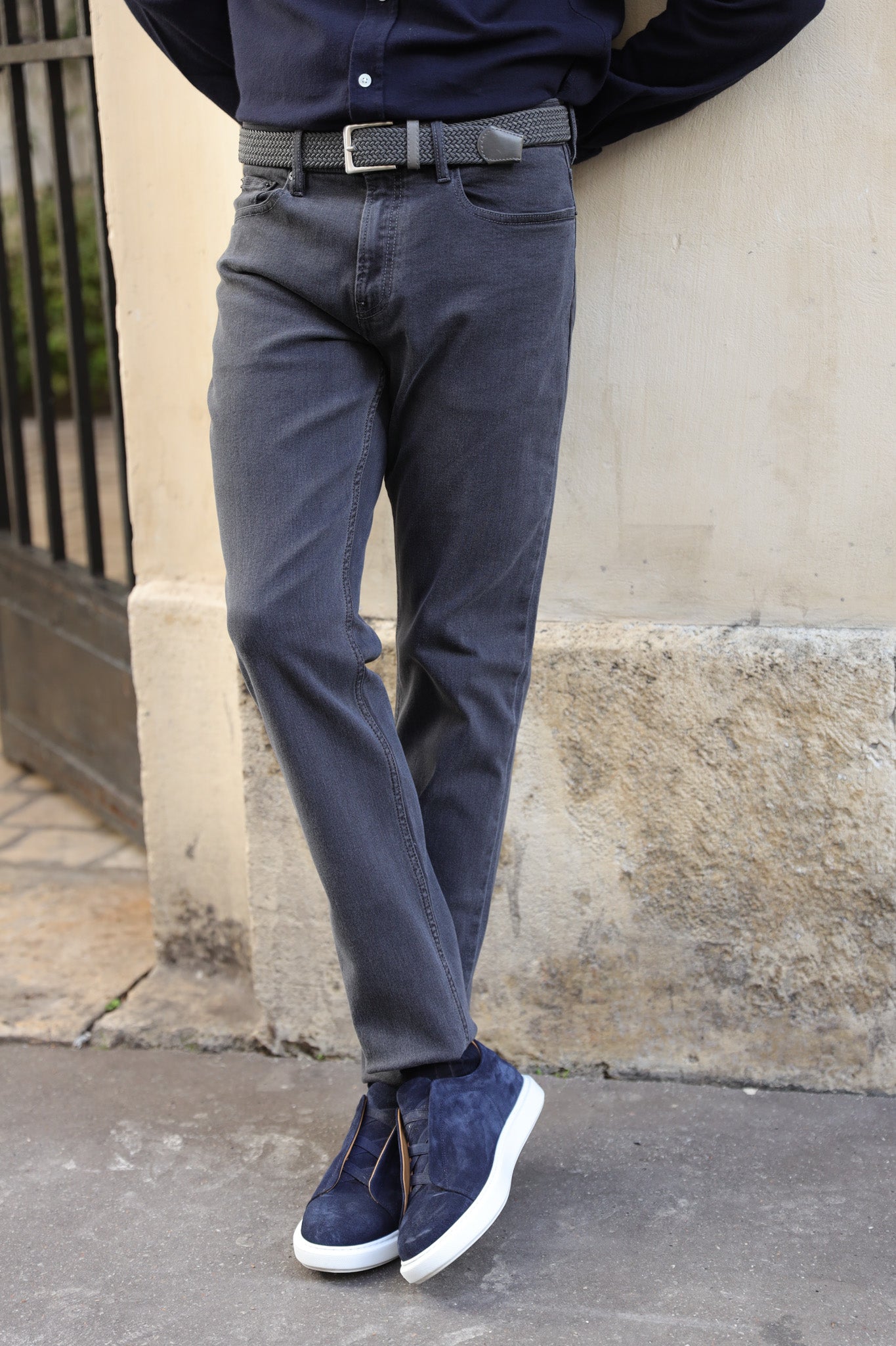 Jeans James en coton stretch - Anthracite-PANTALON HOMME-Curling-Paris