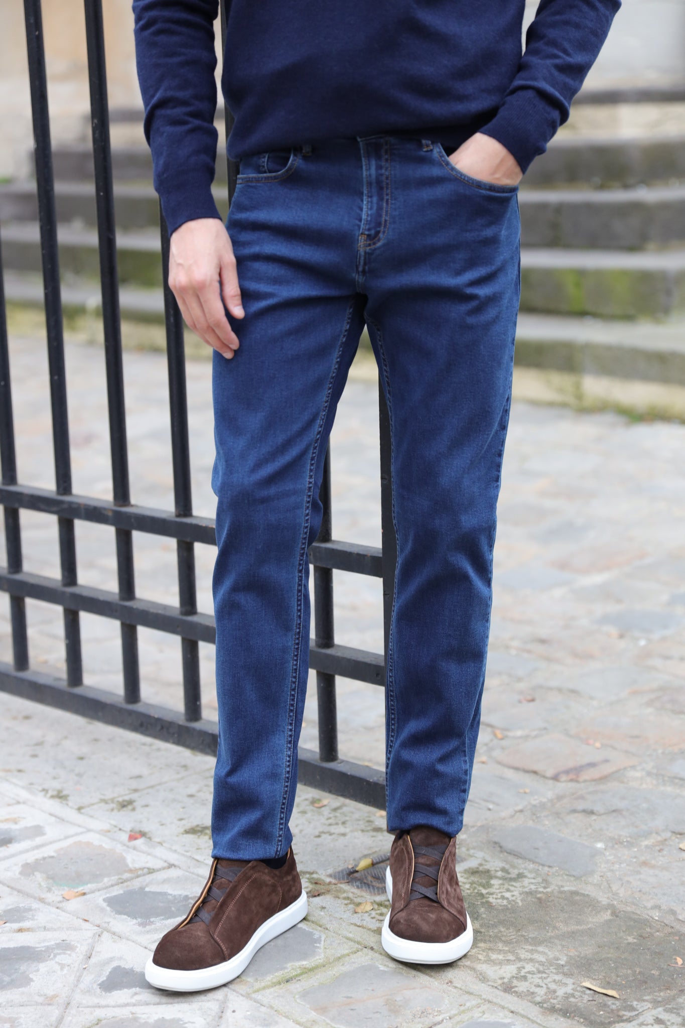 Jeans James en coton stretch - Marine-PANTALON HOMME-Curling-Paris