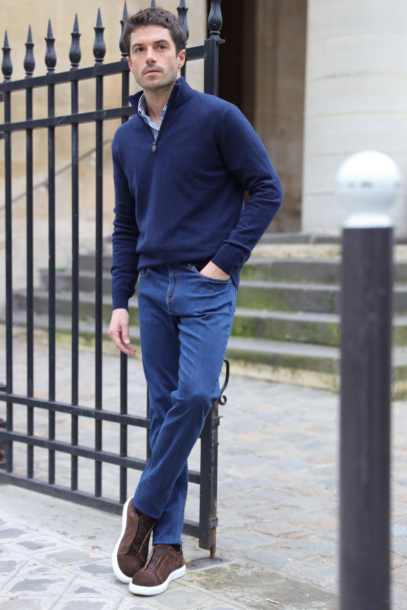 Jeans James en coton stretch - Marine-PANTALON HOMME-Curling-Paris