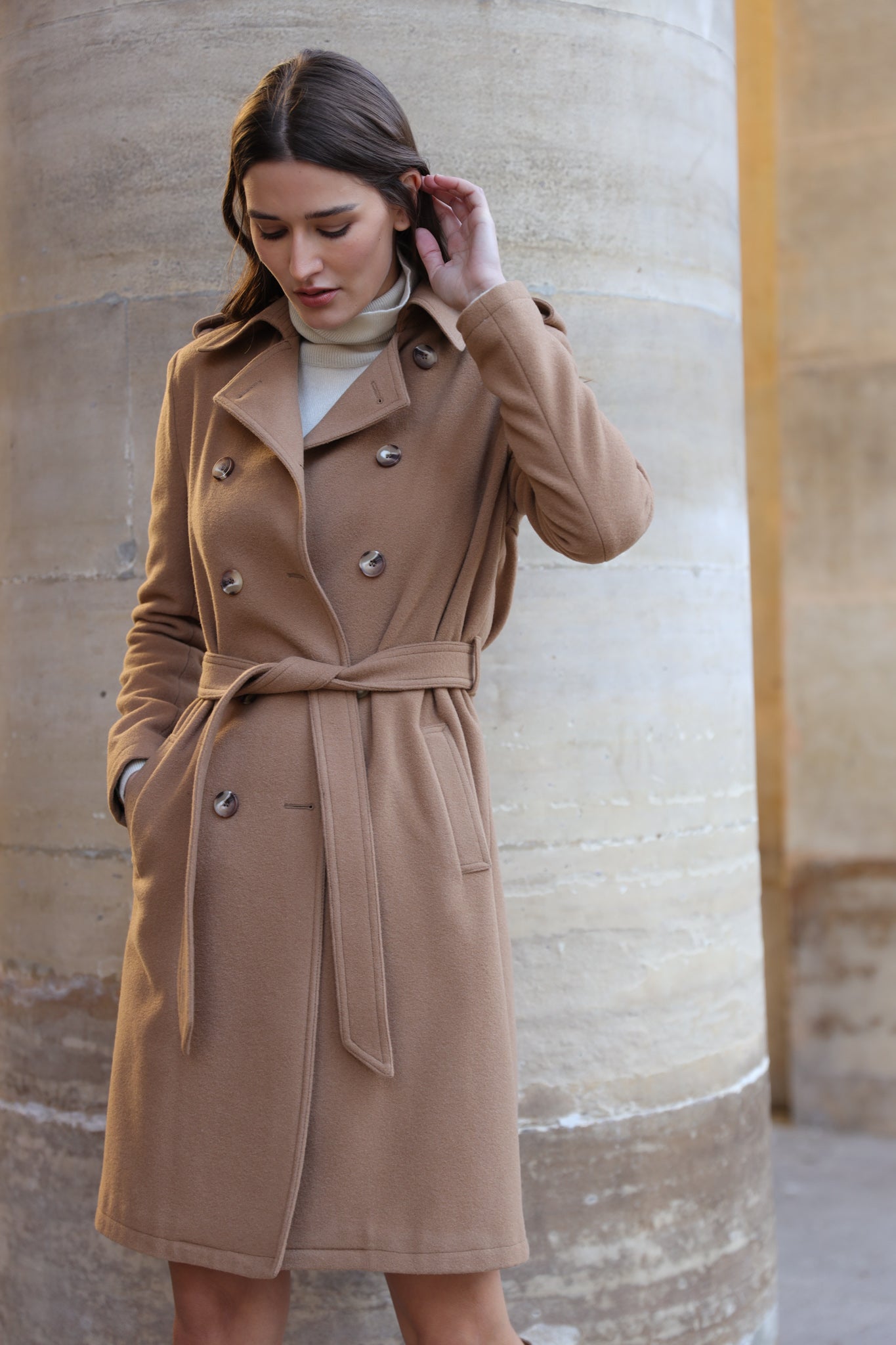 Manteau Annie en laine et cachemire - Camel-MANTEAU FEMME-Curling-Paris